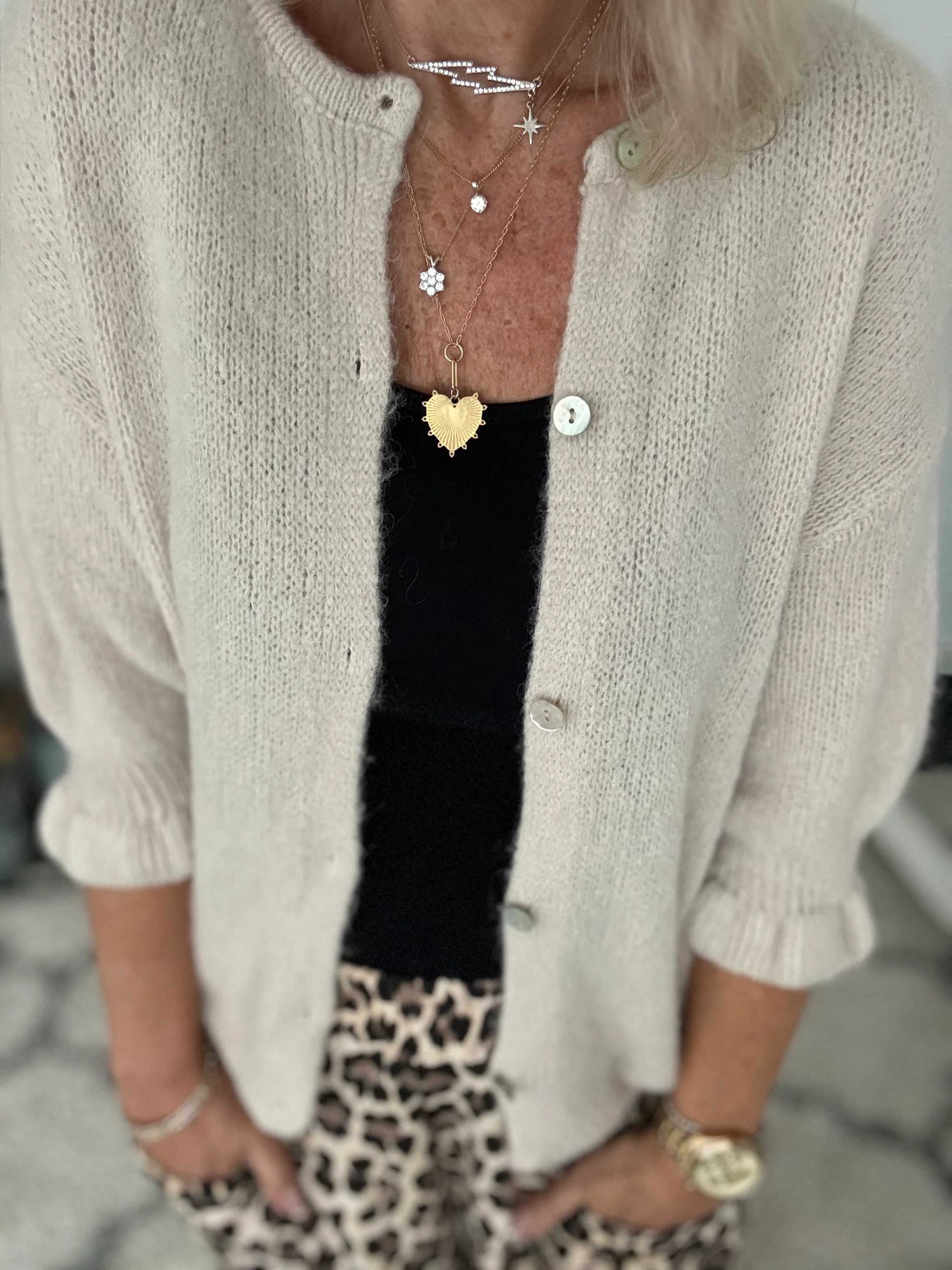 Alpaca Cardi with Frill Cuffs in Ecru - Image 6