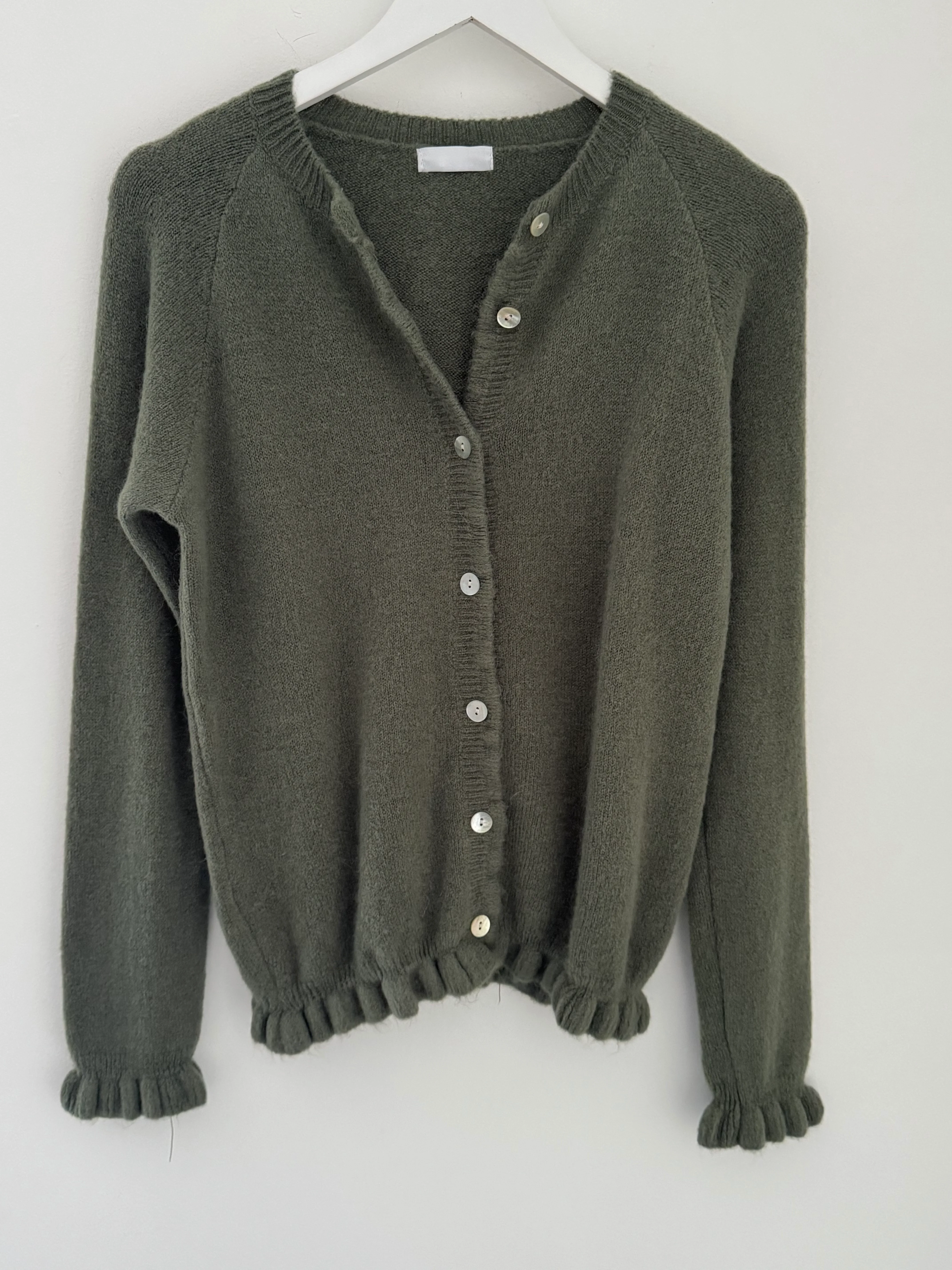 Alpaca Cardi with Frill Hems in Khaki - Image 6