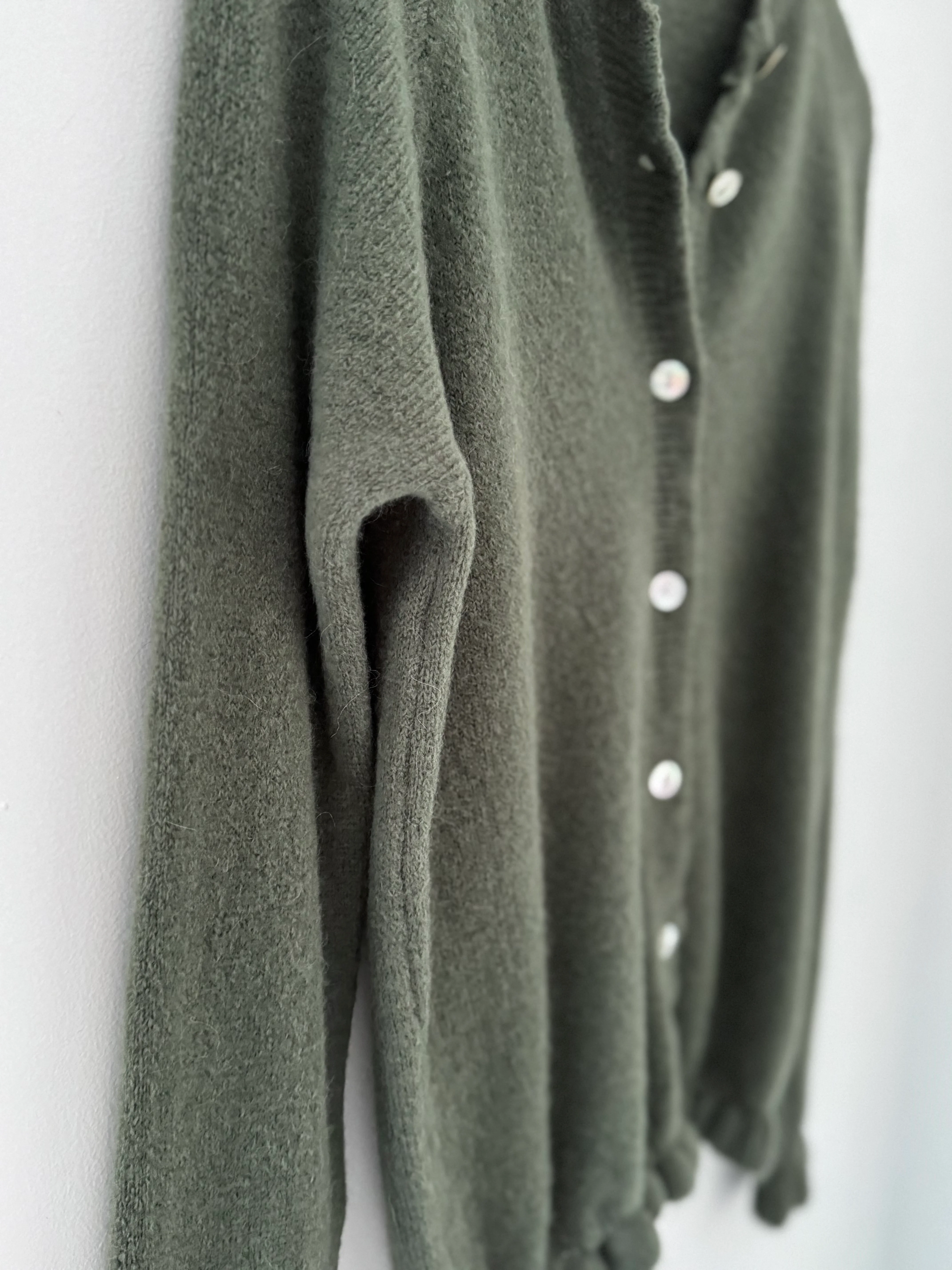 Alpaca Cardi with Frill Hems in Khaki - Image 7