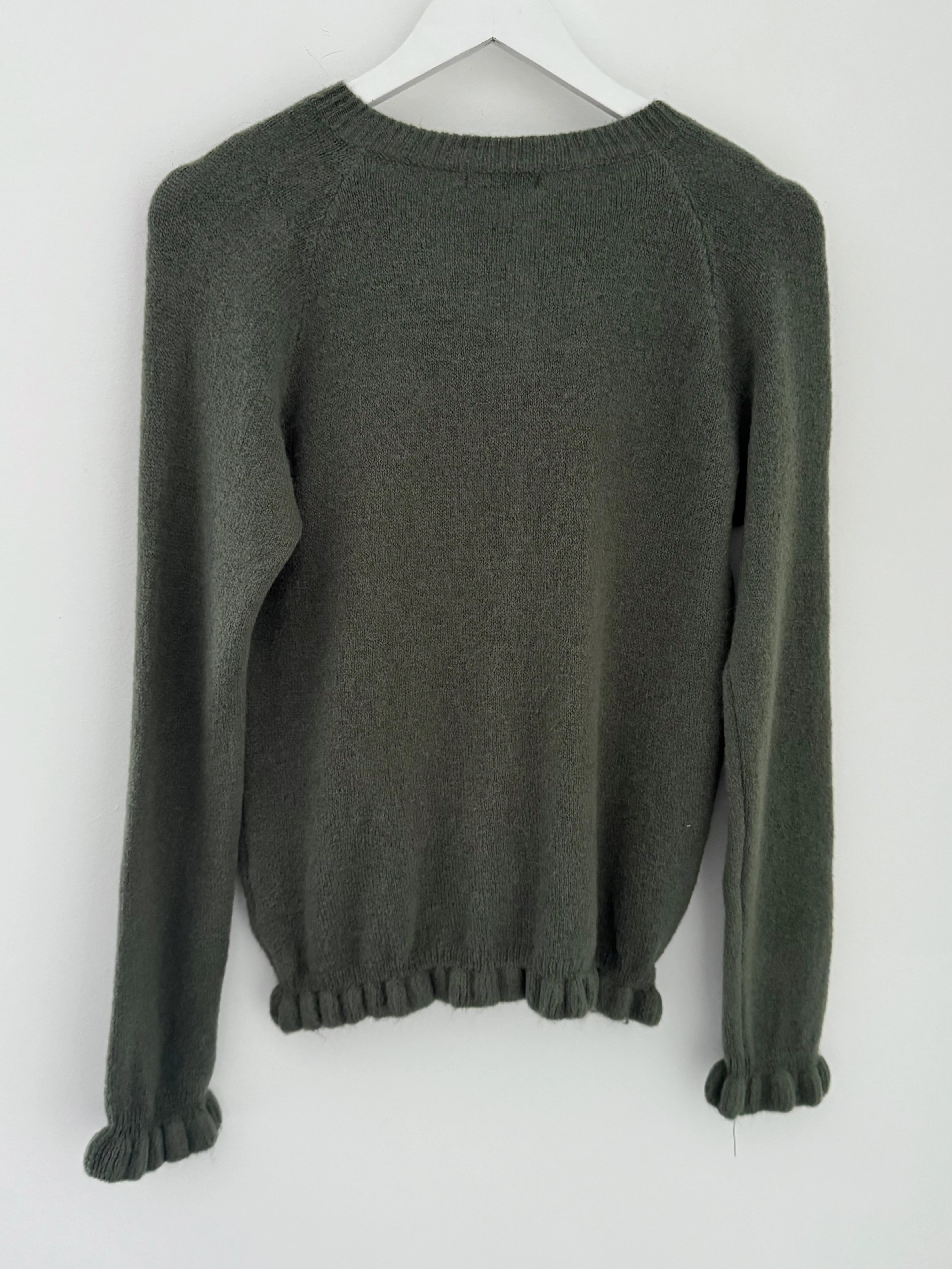 Alpaca Cardi with Frill Hems in Khaki - Image 8