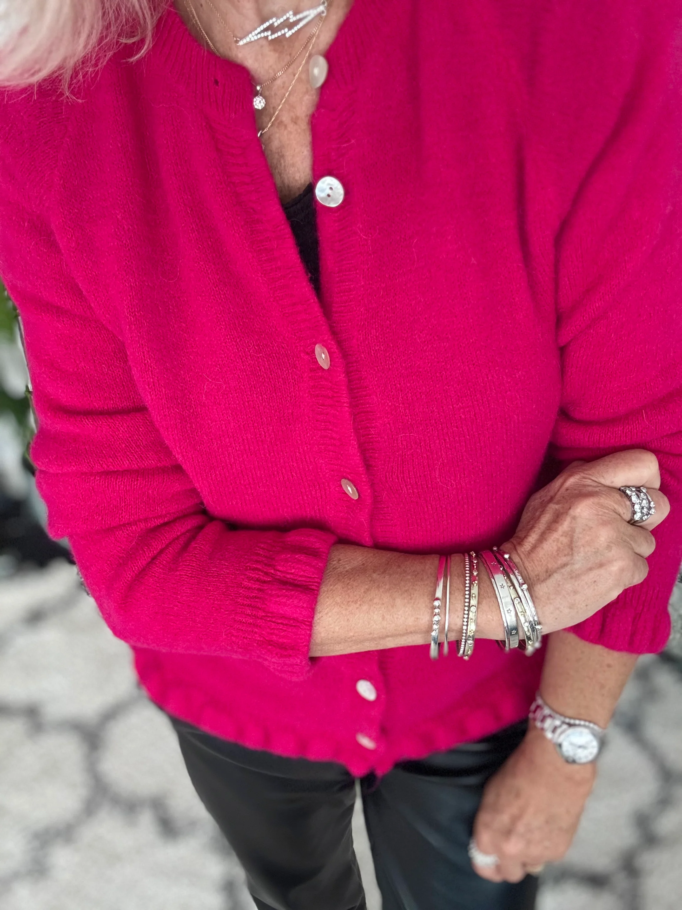 Alpaca Cardi with Frill Hems in Raspberry - Image 4