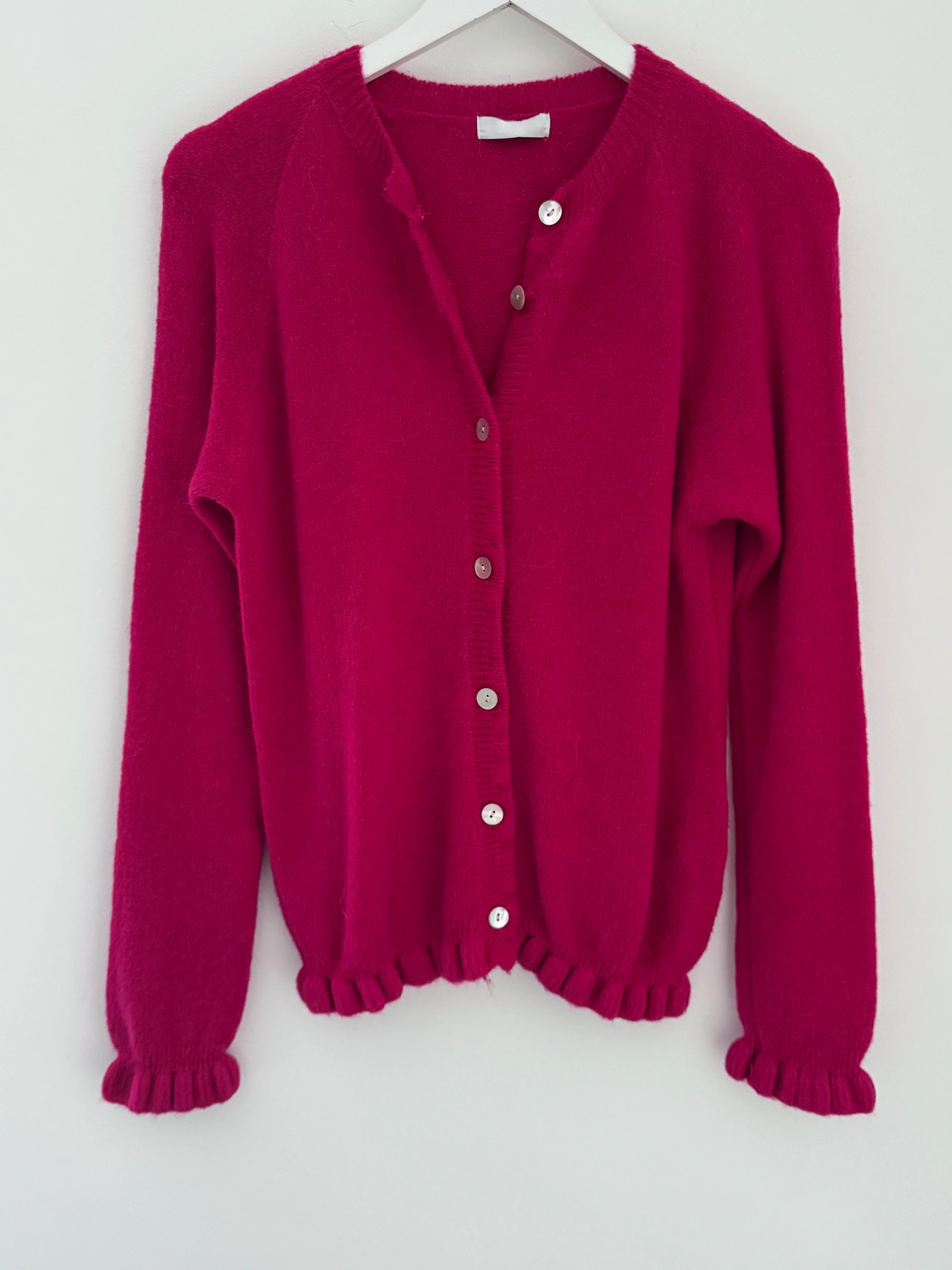 Alpaca Cardi with Frill Hems in Raspberry - Image 6
