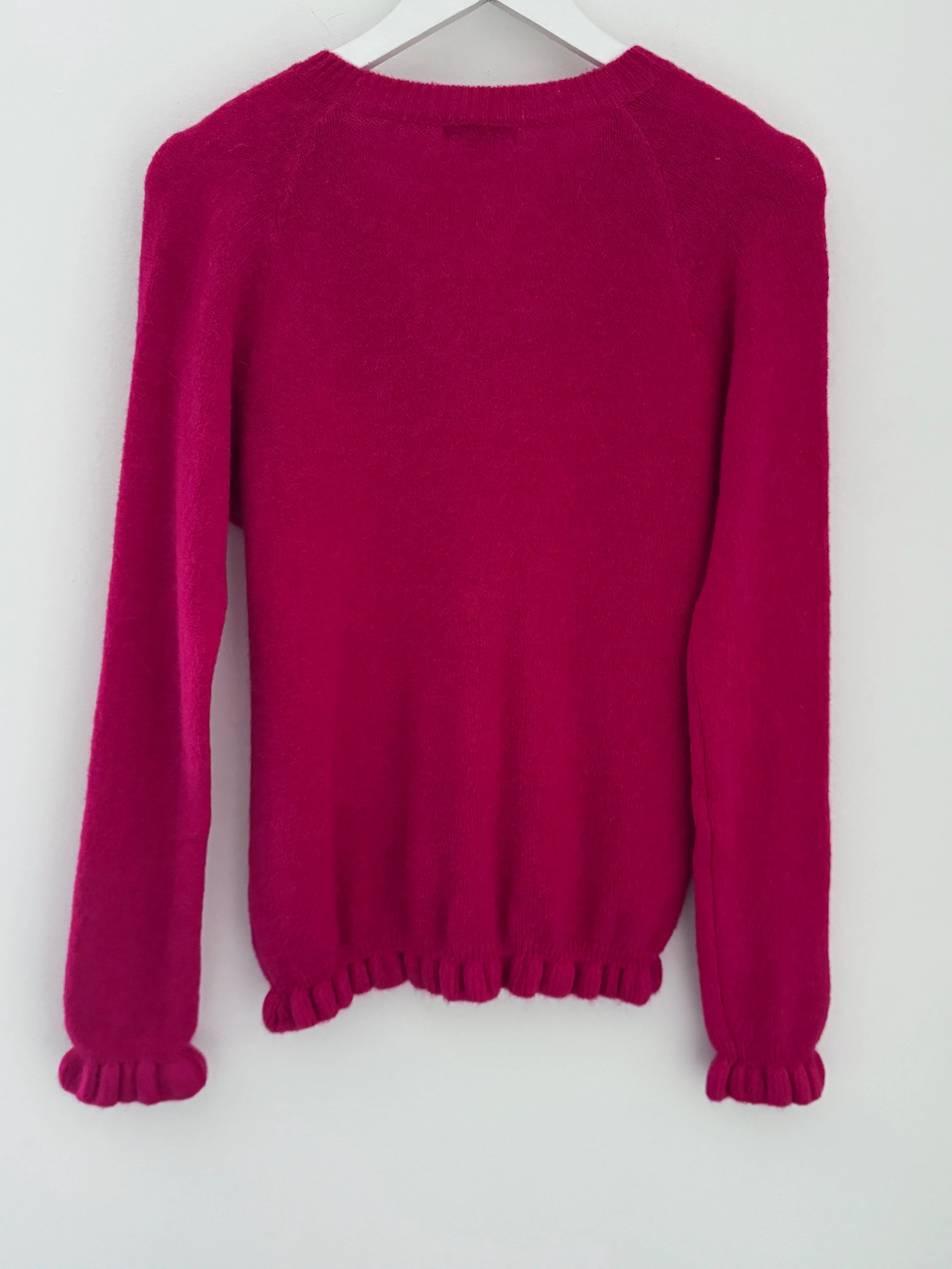 Alpaca Cardi with Frill Hems in Raspberry - Image 8