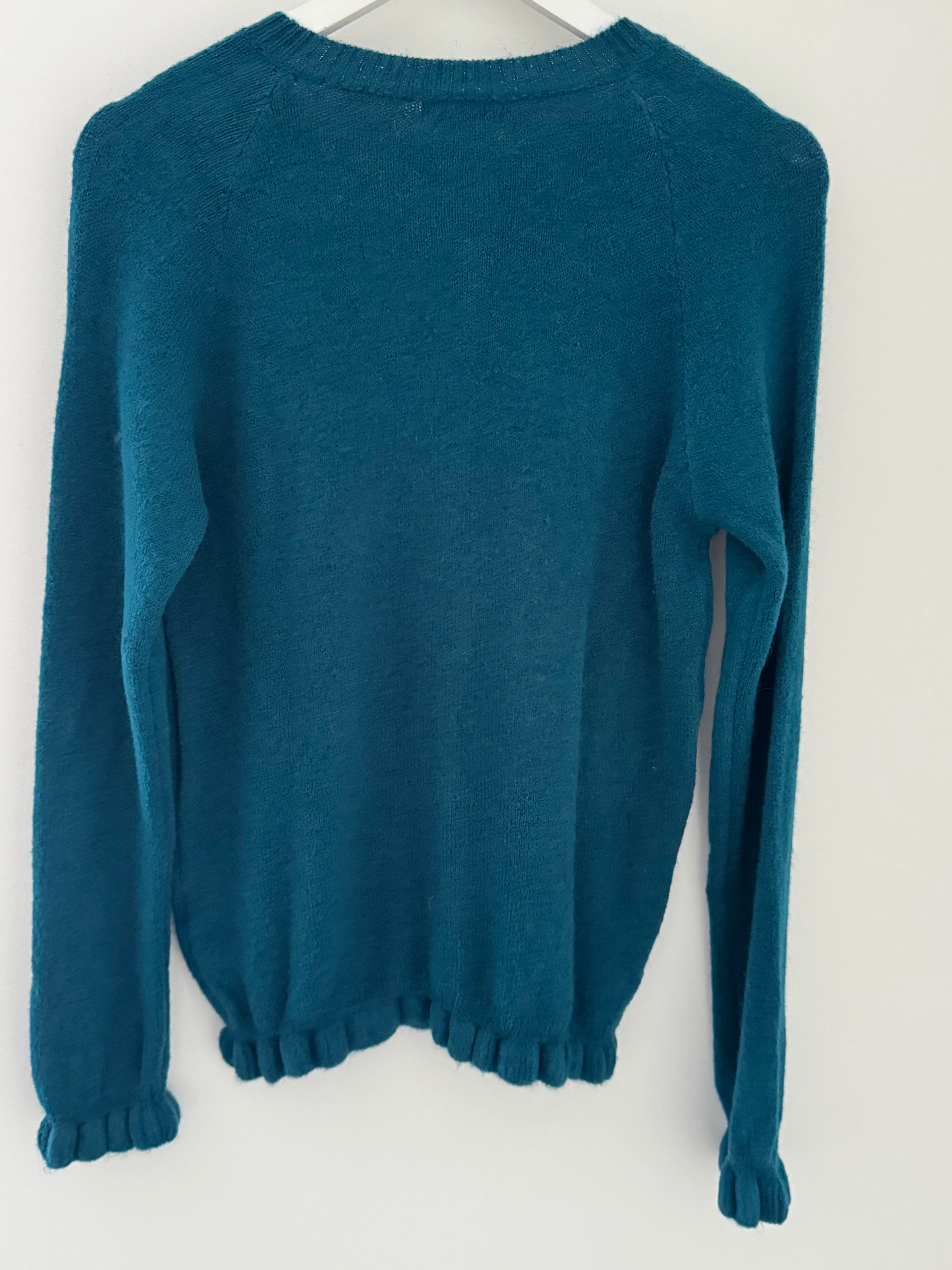 Alpaca Cardi with Frill Hems in Teal - Image 10