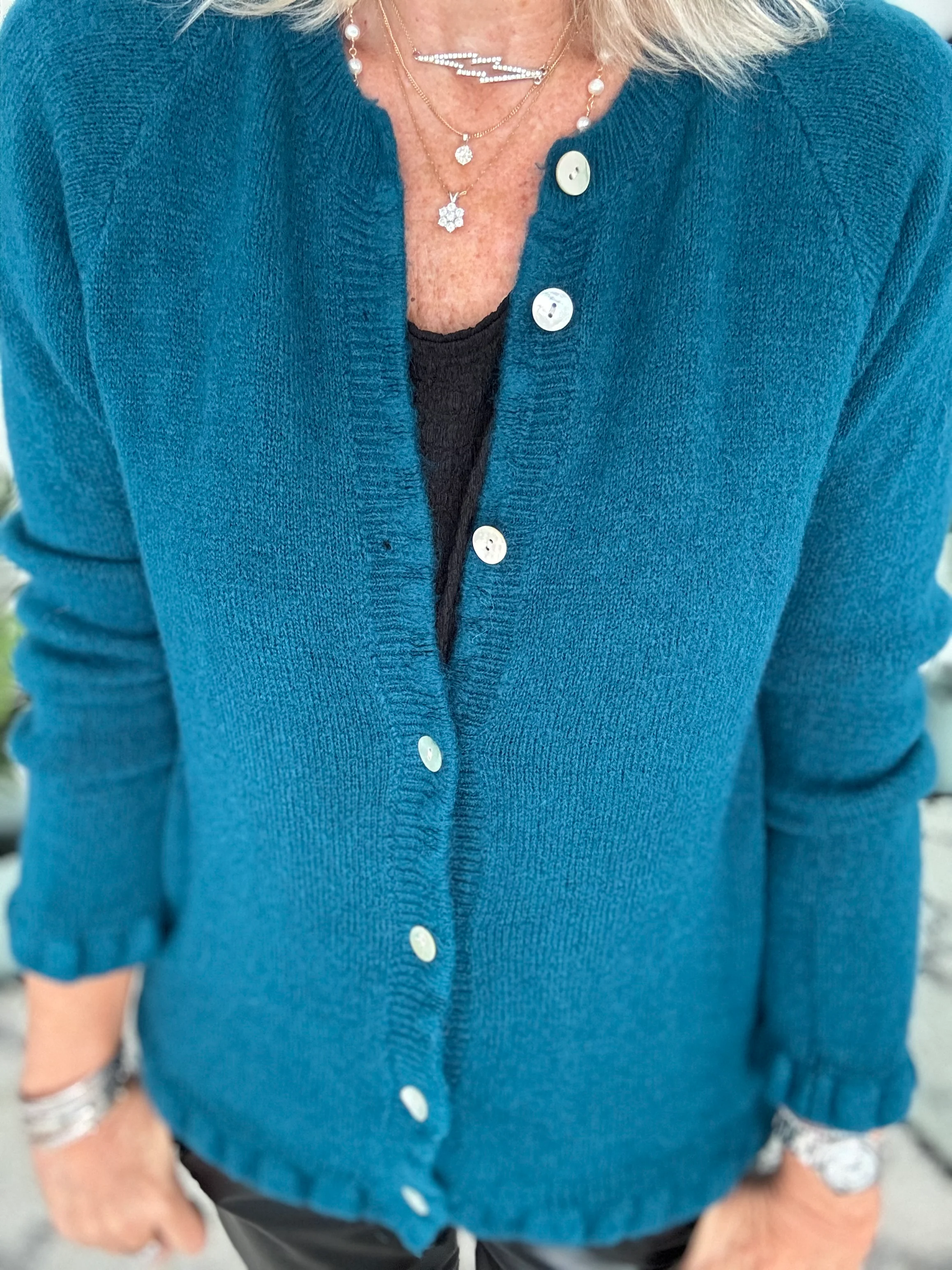 Alpaca Cardi with Frill Hems in Teal - Image 7