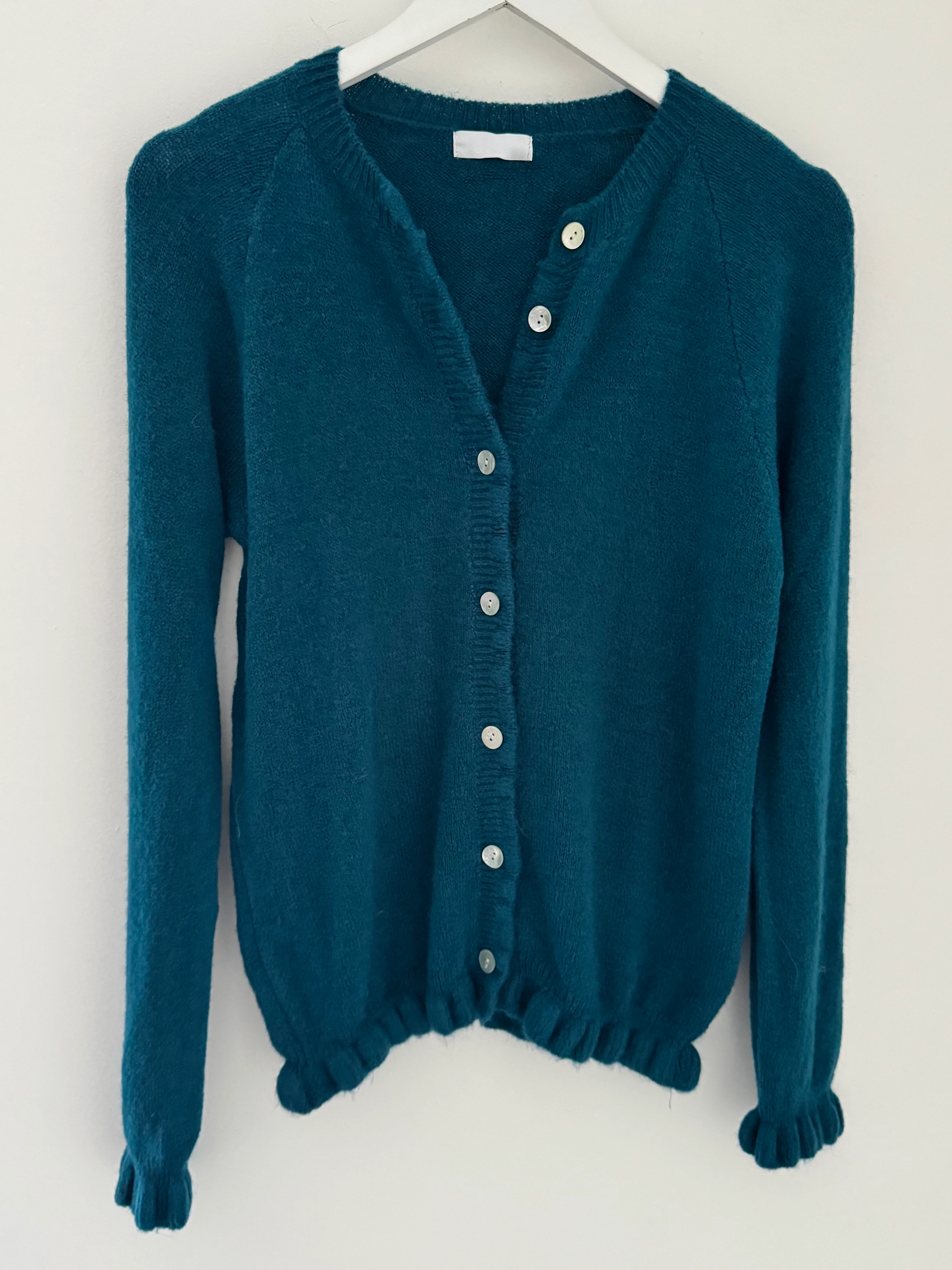 Alpaca Cardi with Frill Hems in Teal - Image 8
