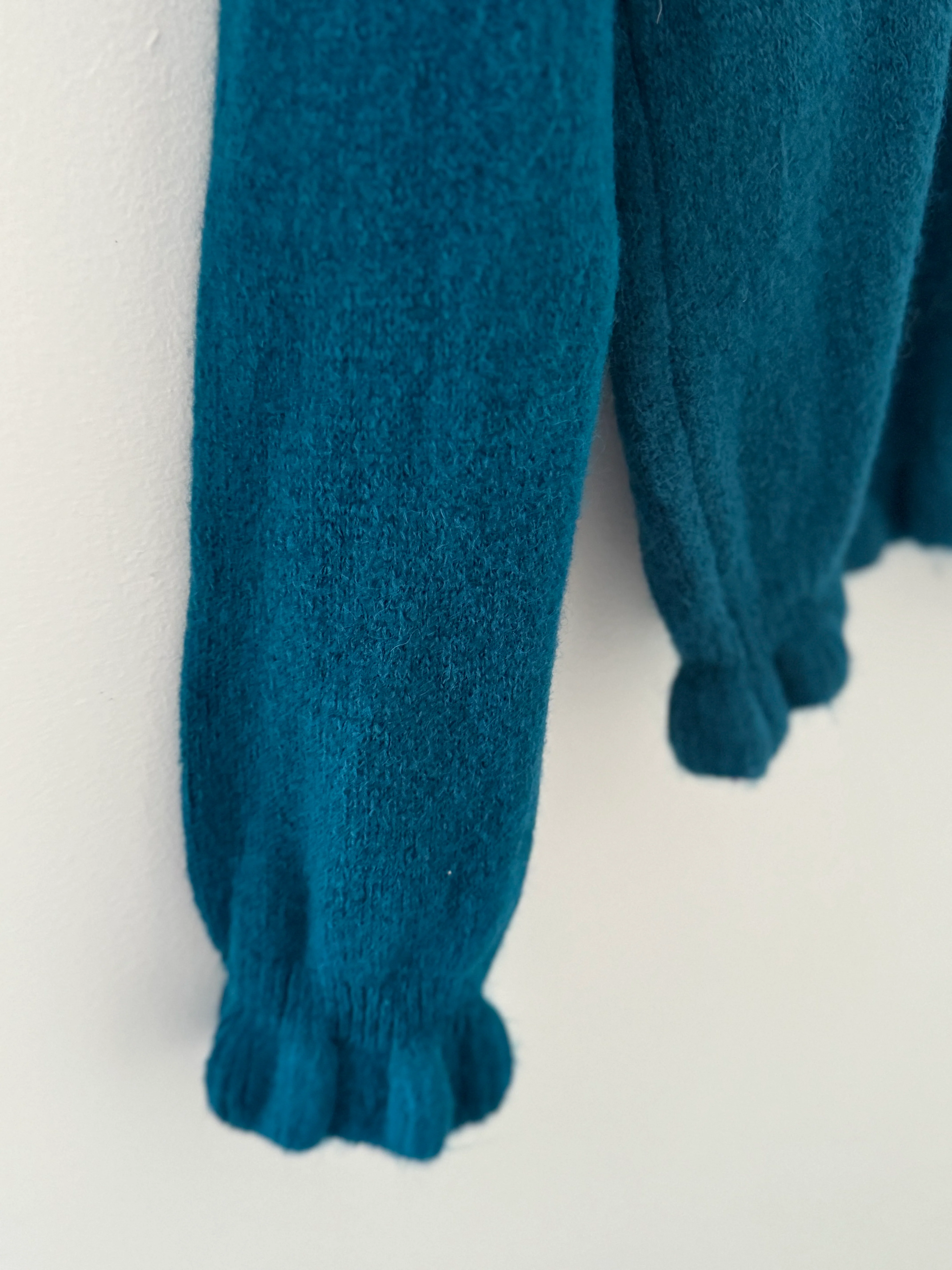 Alpaca Cardi with Frill Hems in Teal - Image 9