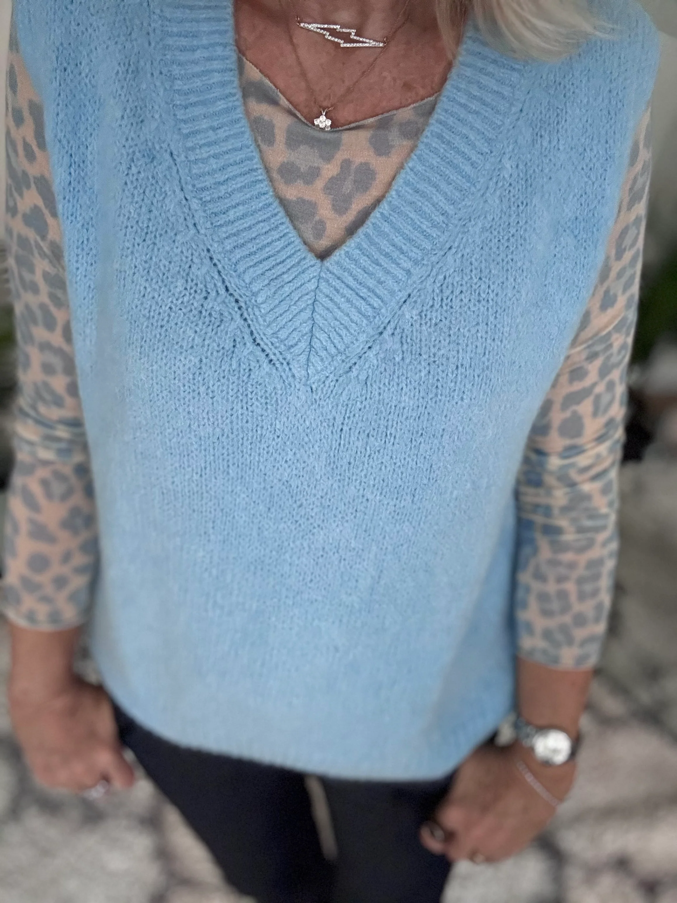 Angora V Neck Tank in Baby Blue - Image 2