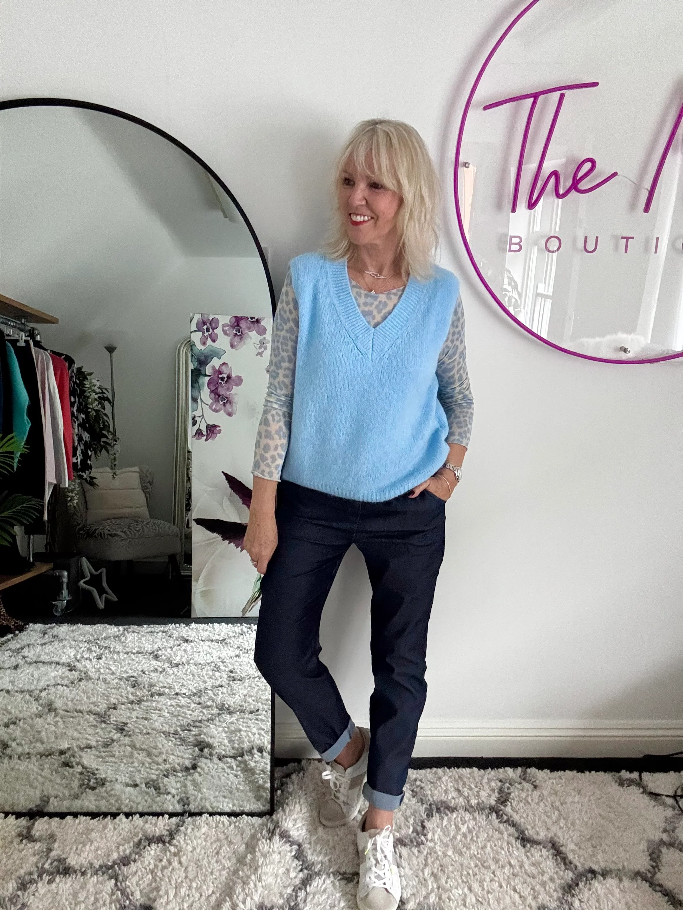 Angora V Neck Tank in Baby Blue - Image 3