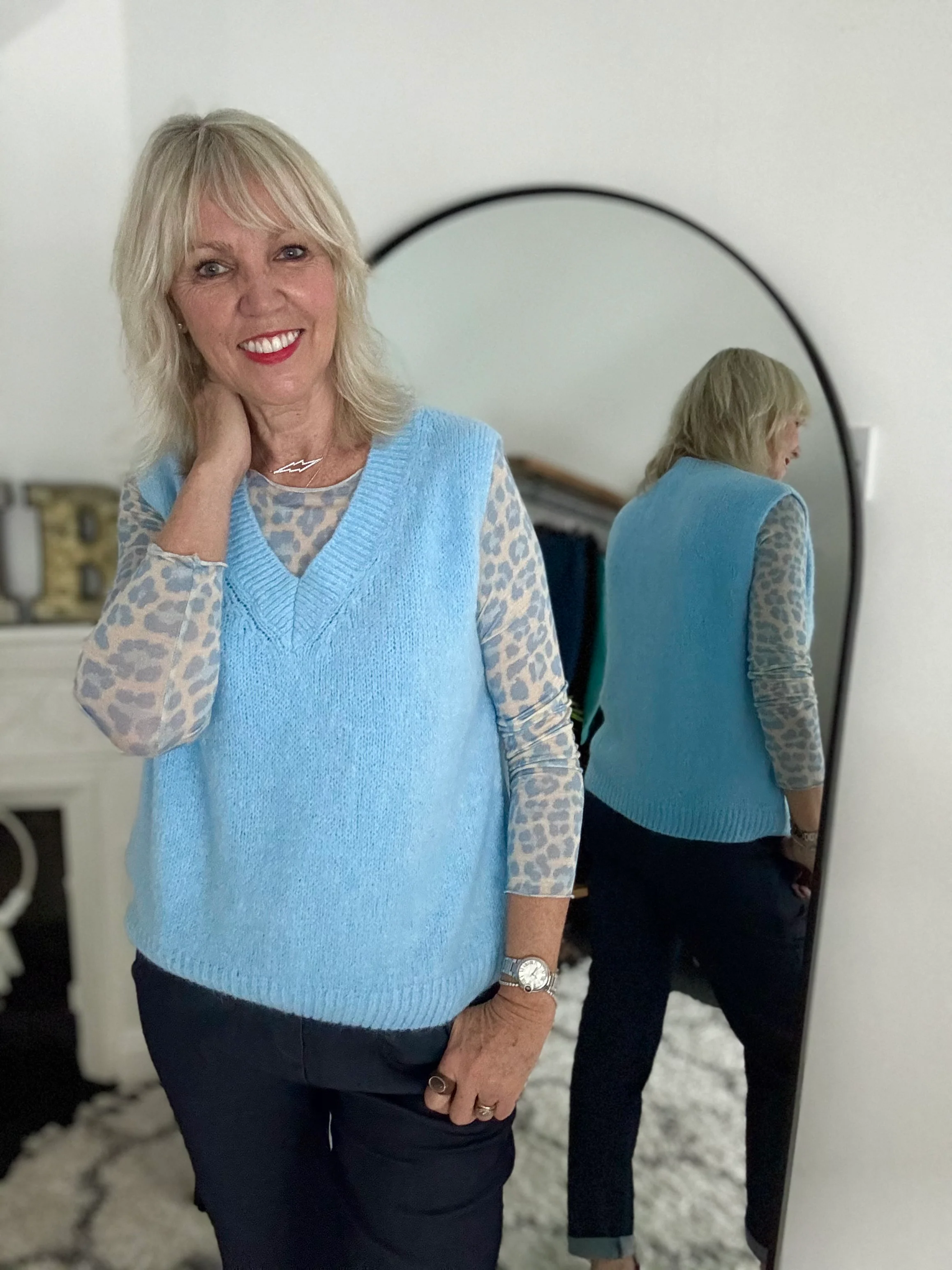 Angora V Neck Tank in Baby Blue - Image 4