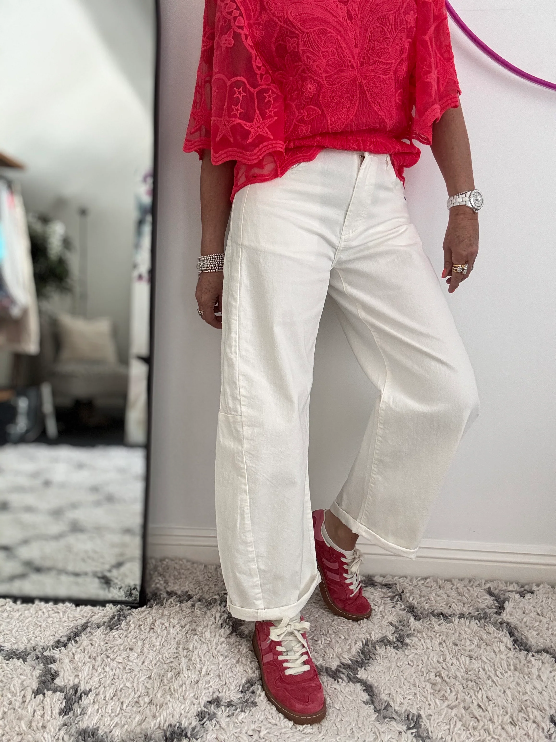 Barrel Leg Jeans in Ivory - Image 2