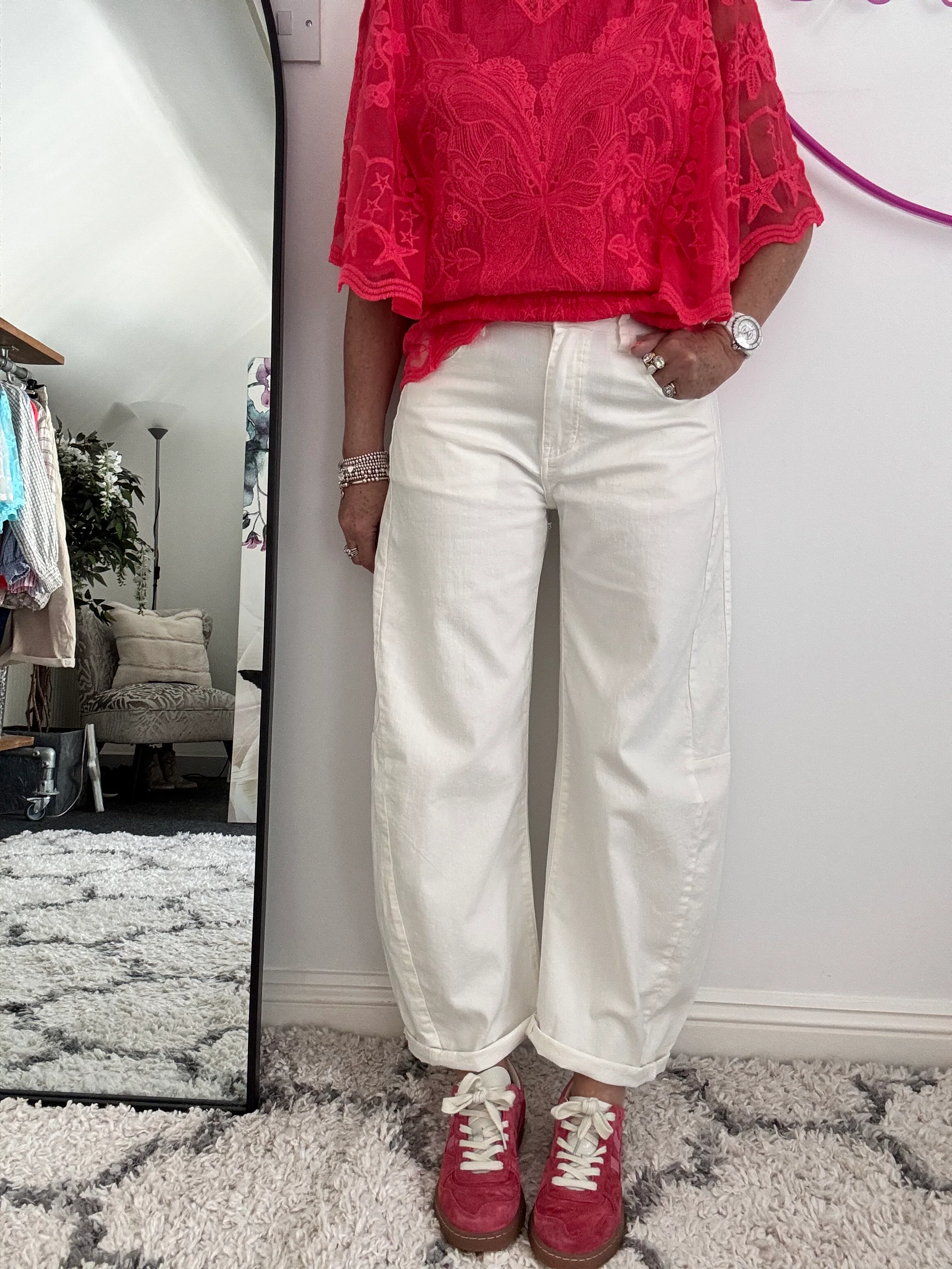 Barrel Leg Jeans in Ivory - Image 4