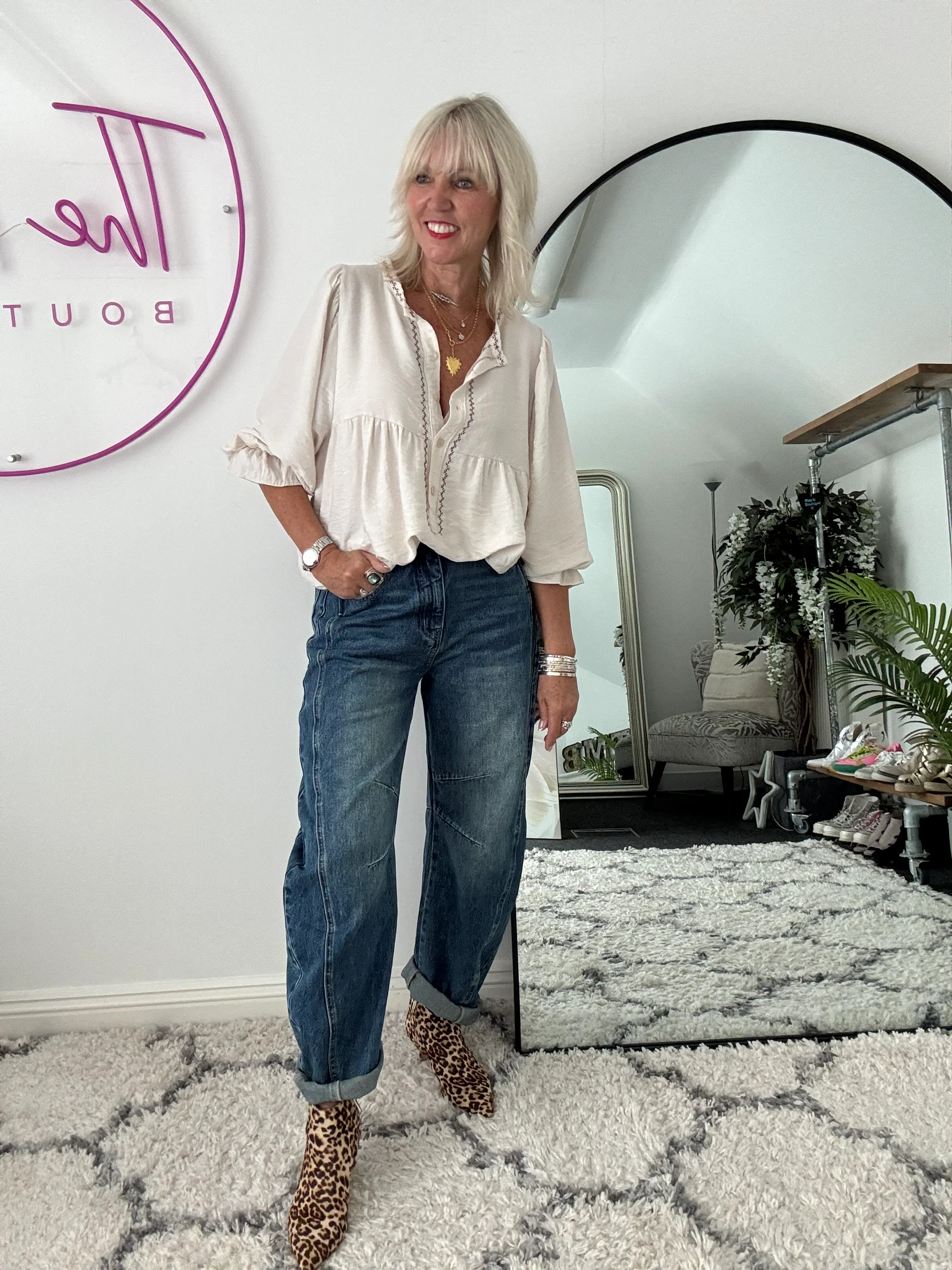 Barrel Leg Jeans with Elasticated Waist - Image 5