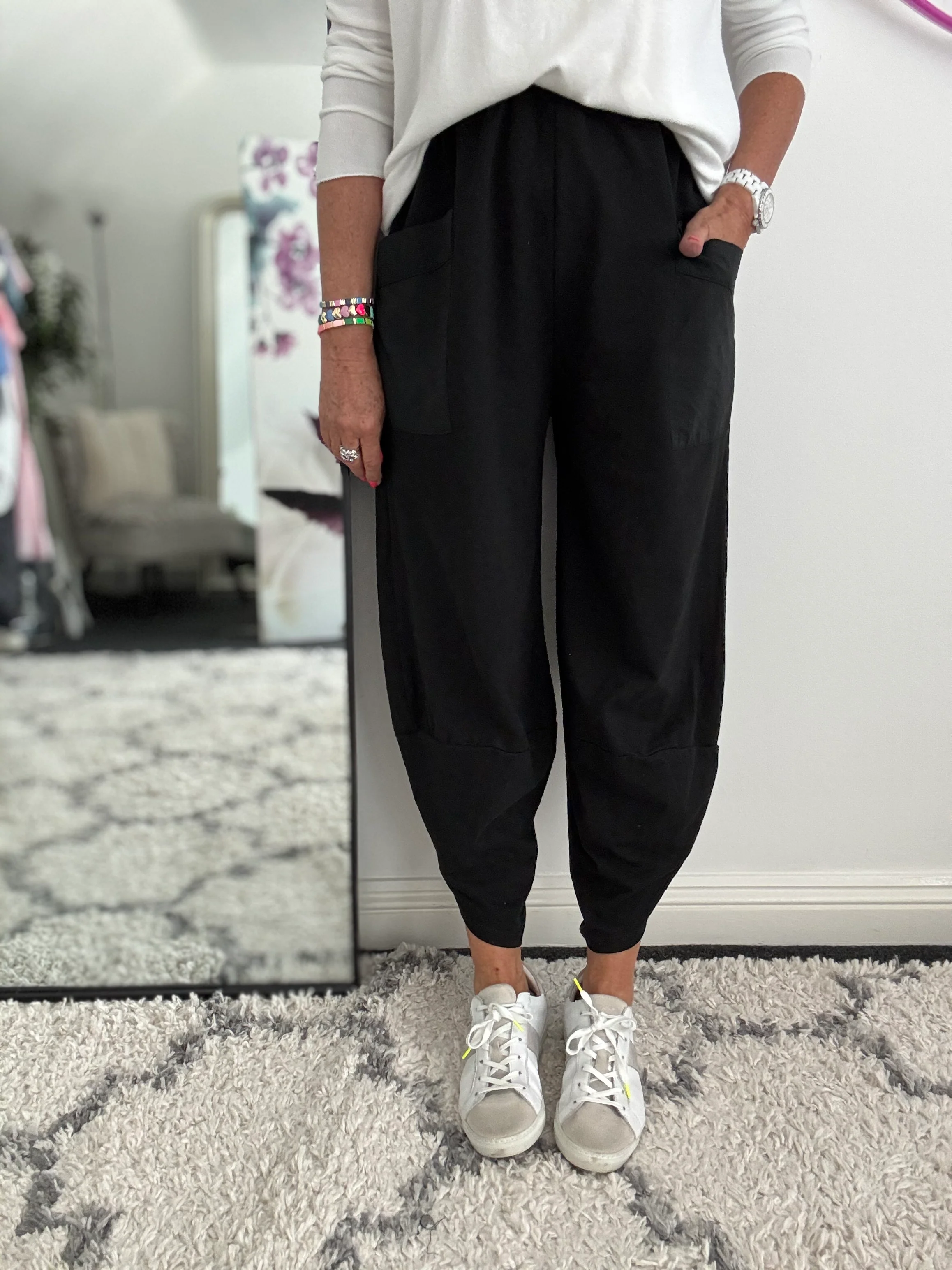 Barrel Shape Cotton Jersey Trousers in Black - Image 2