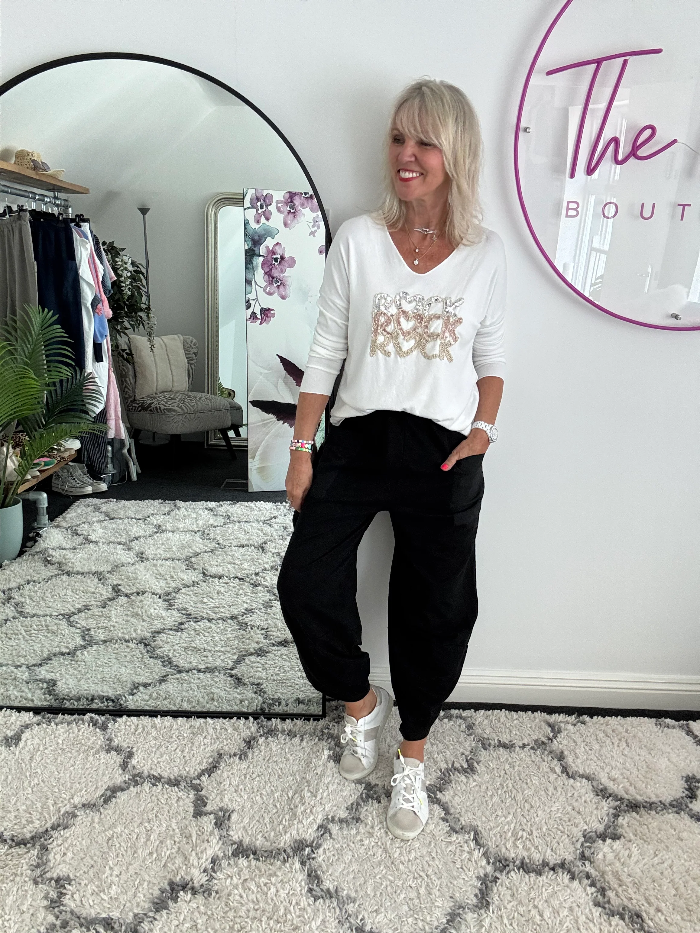 Barrel Shape Cotton Jersey Trousers in Black - Image 4