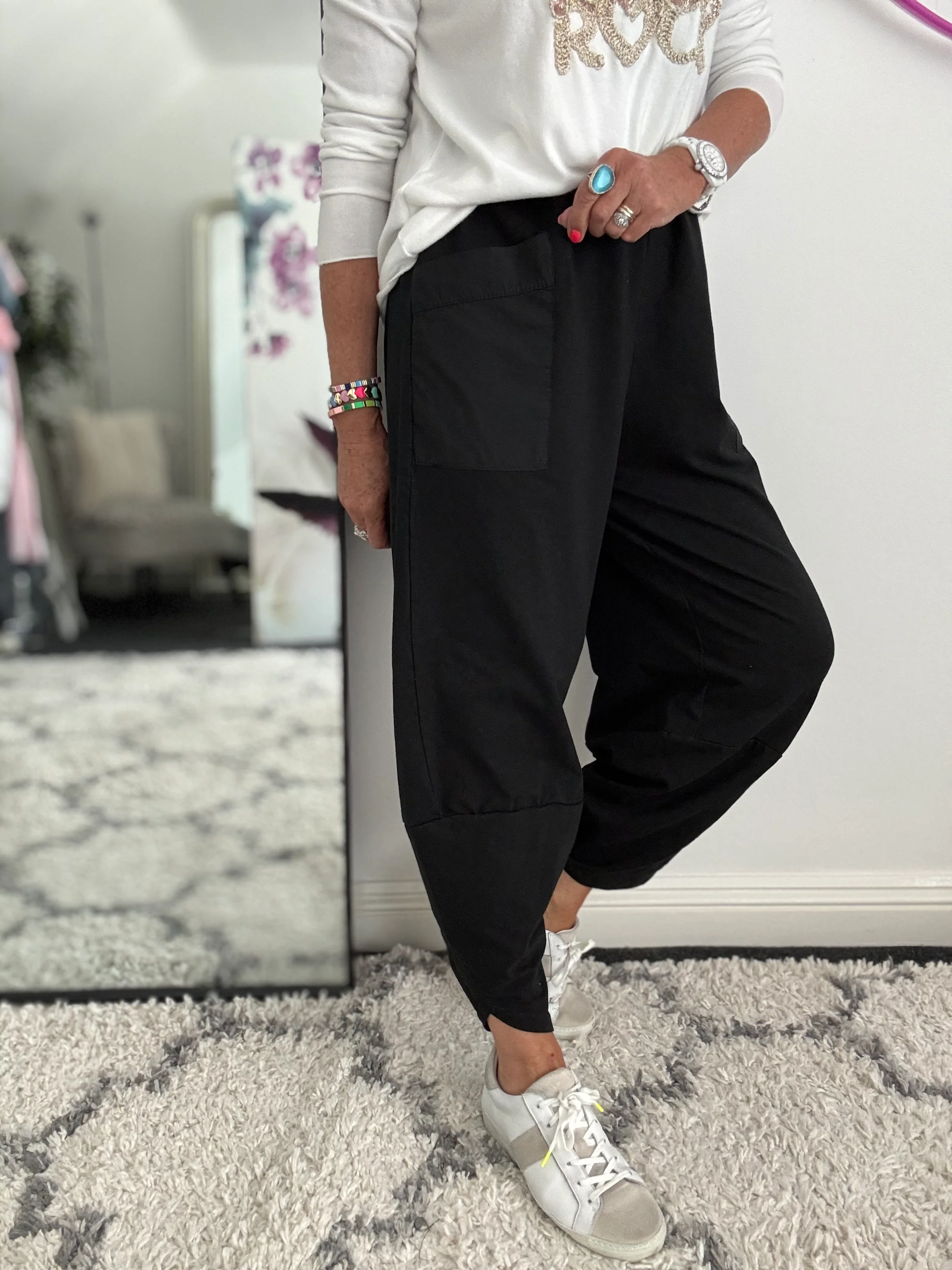 Barrel Shape Cotton Jersey Trousers in Black - Image 5