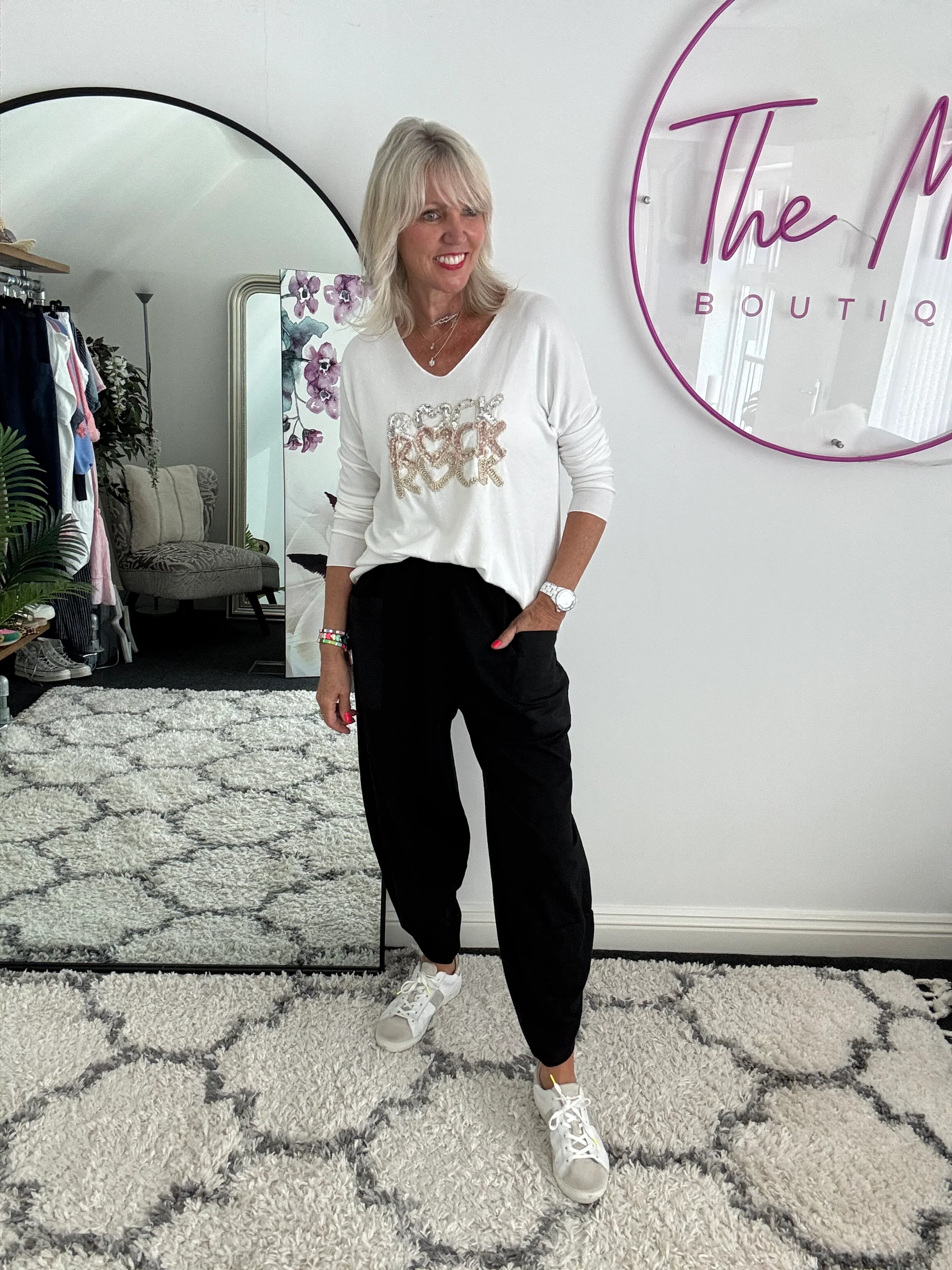 Barrel Shape Cotton Jersey Trousers in Black - Image 6