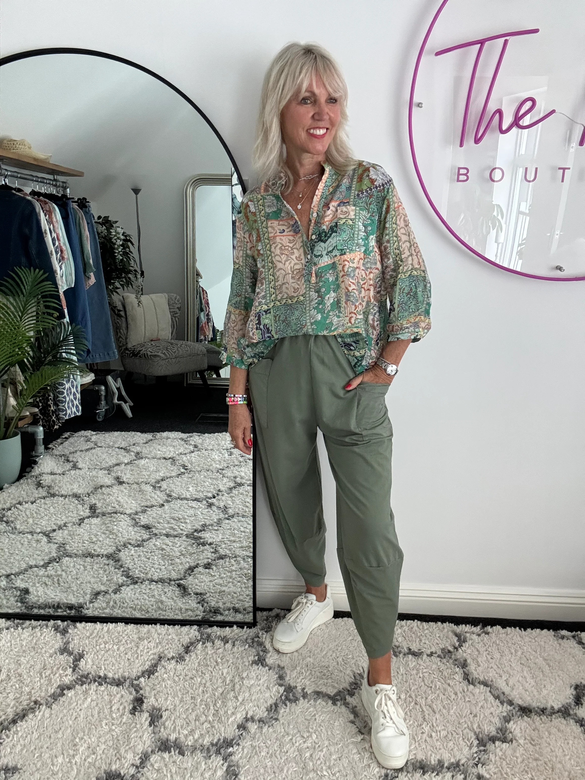 Barrel Shape Cotton Jersey Trousers in Khaki - Image 3
