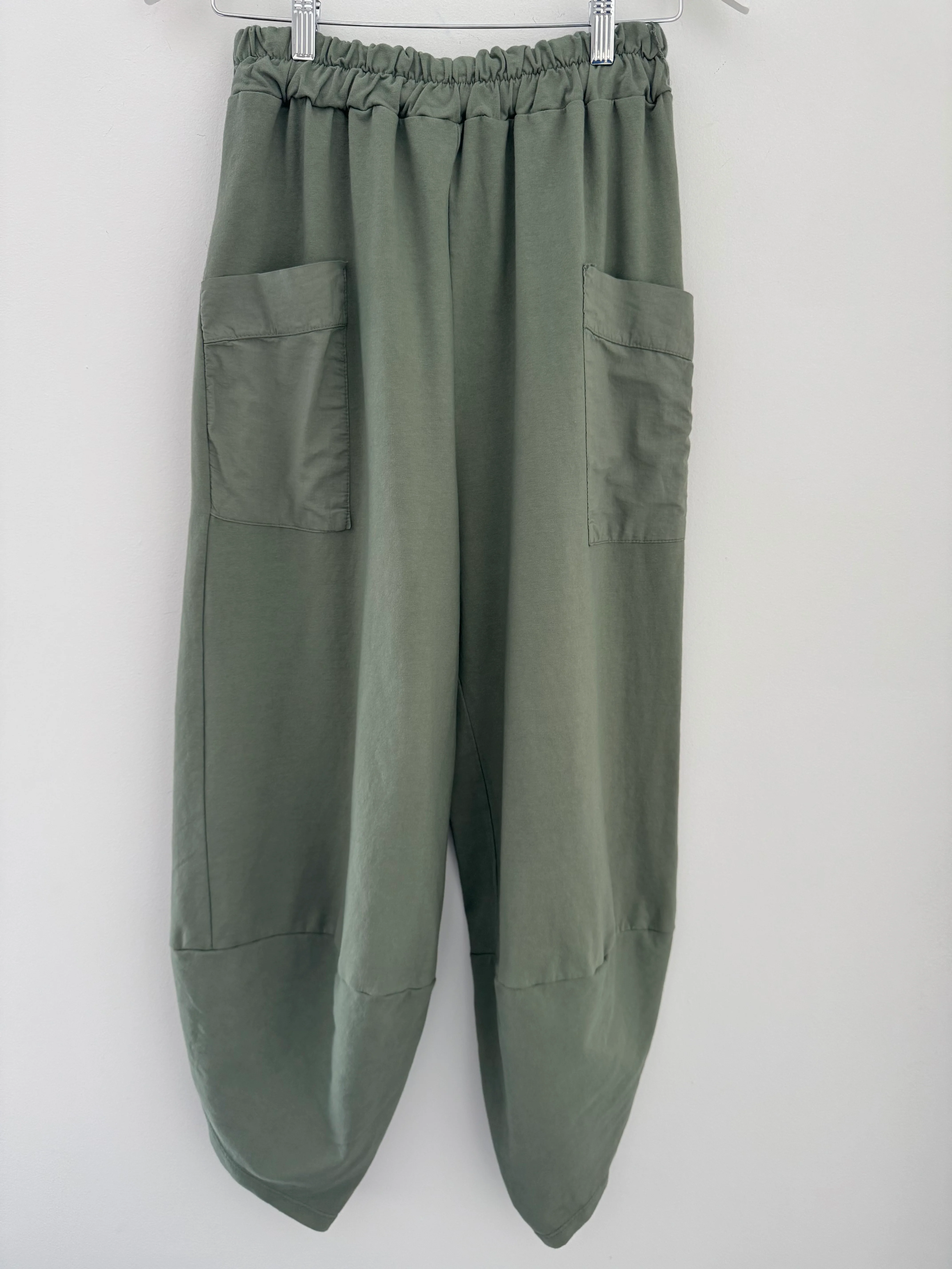 Barrel Shape Cotton Jersey Trousers in Khaki - Image 4