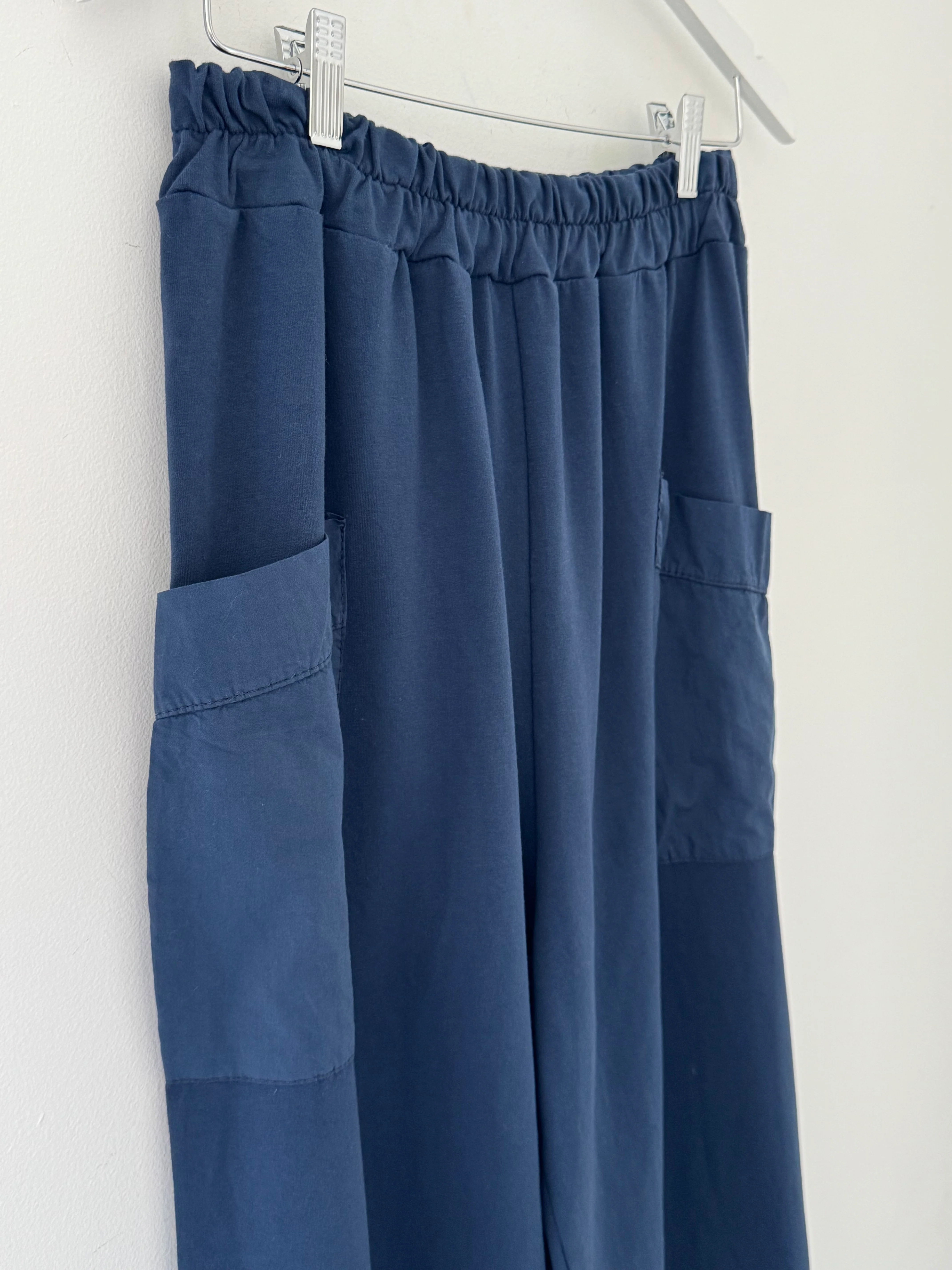 Barrel Shape Cotton Jersey Trousers in Navy - Image 8