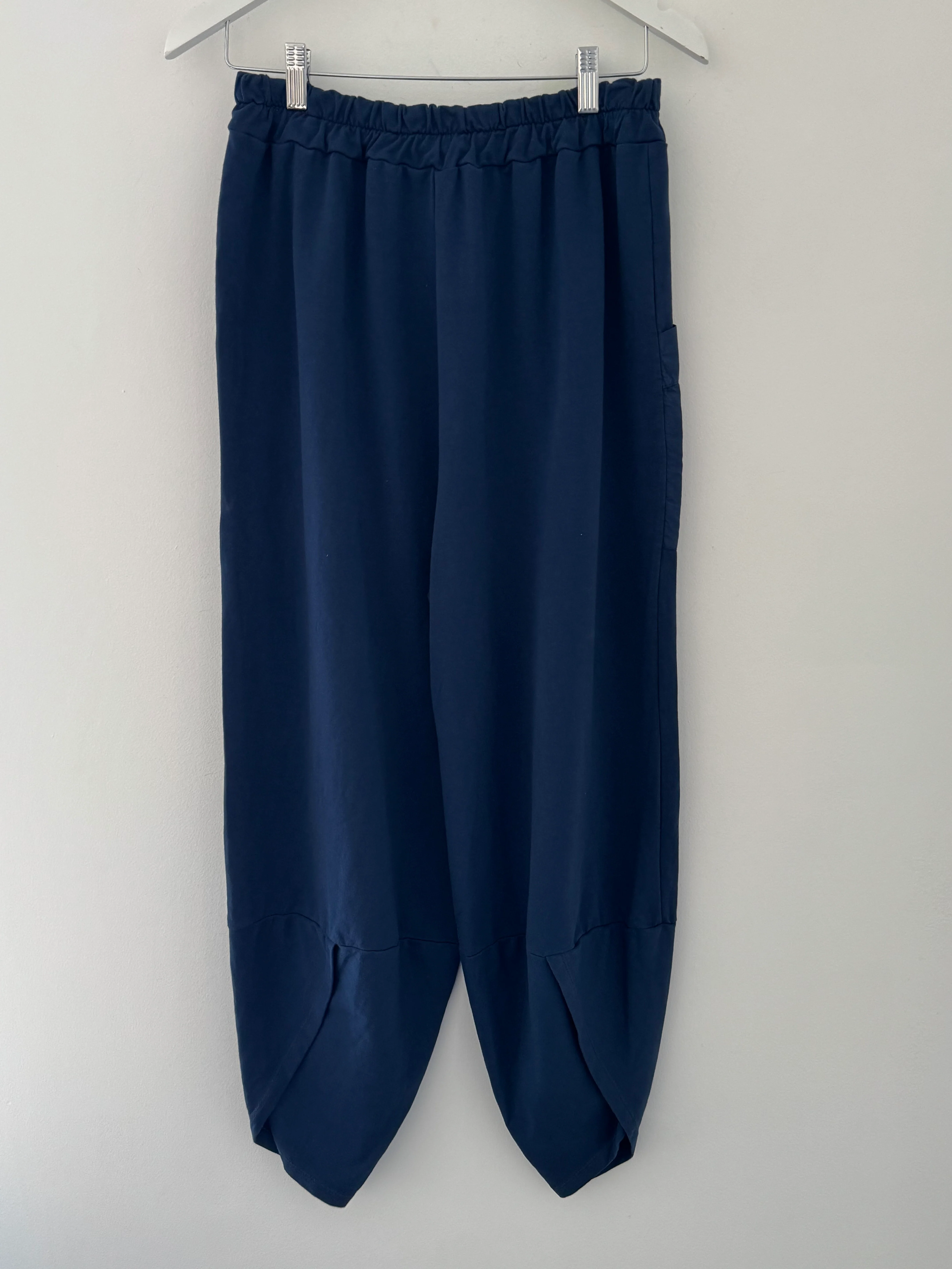 Barrel Shape Cotton Jersey Trousers in Navy - Image 9