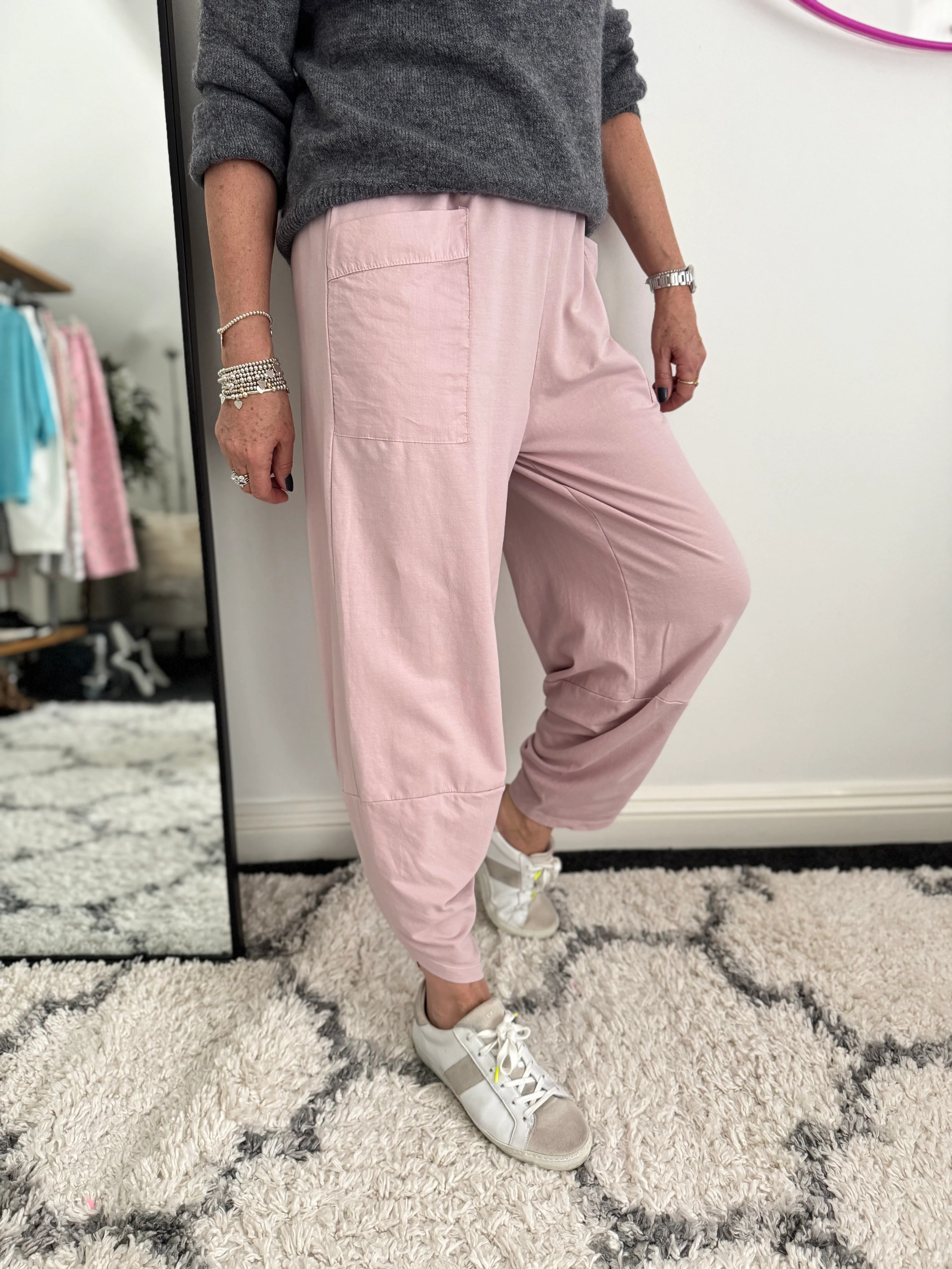 Barrel Shape Cotton Jersey Trousers in Pink - Image 2