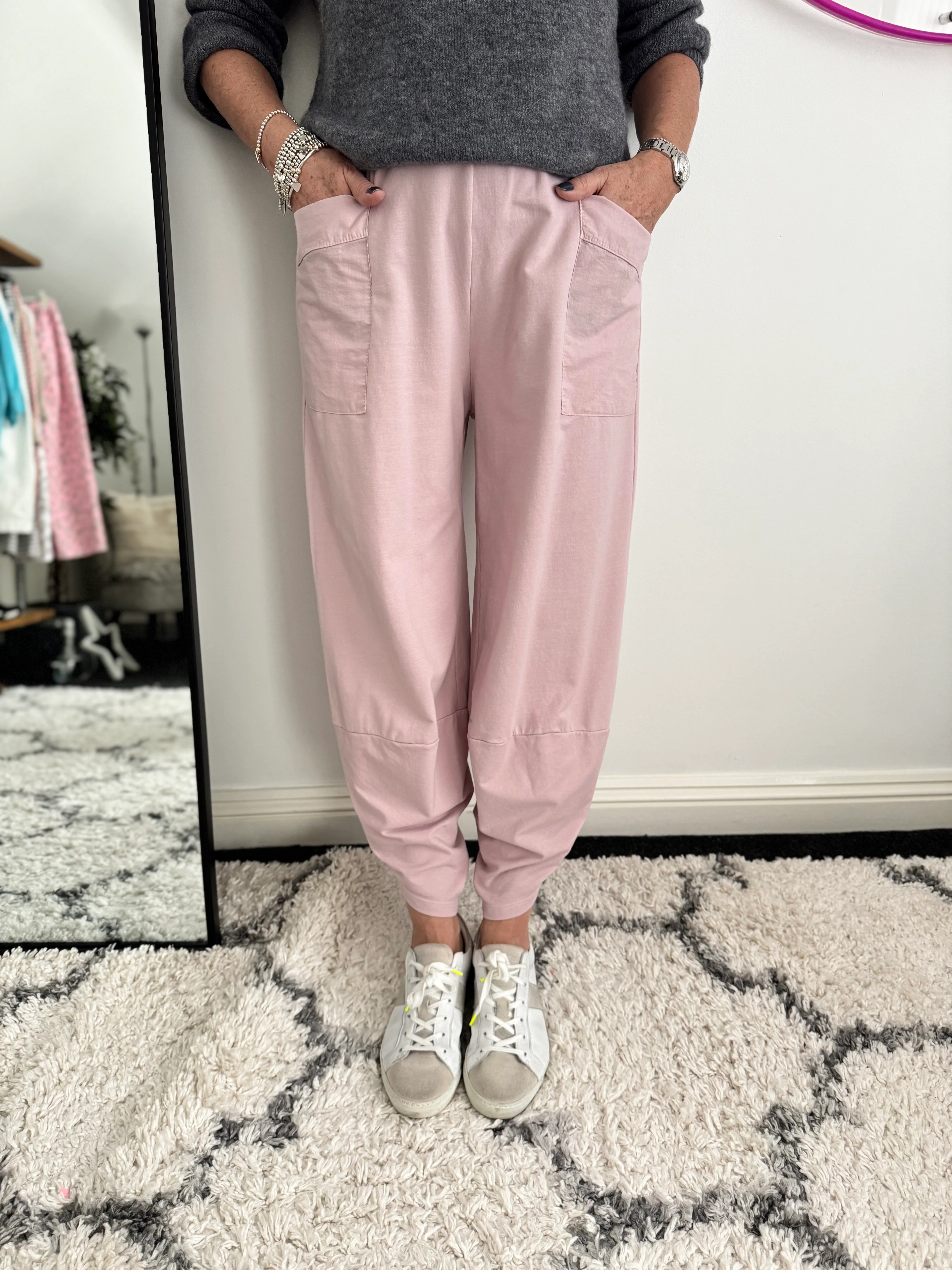 Barrel Shape Cotton Jersey Trousers in Pink - Image 4