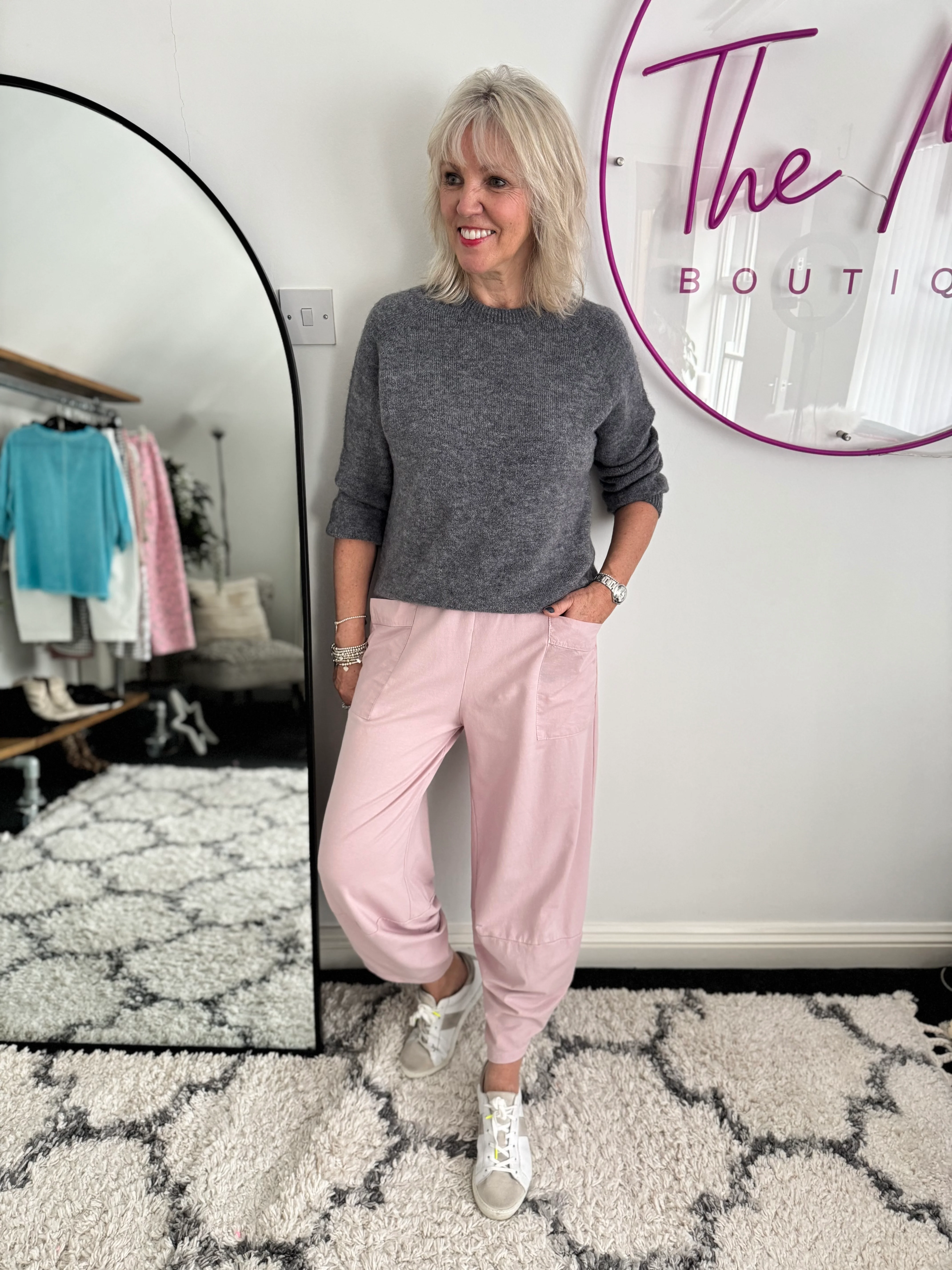Barrel Shape Cotton Jersey Trousers in Pink - Image 5