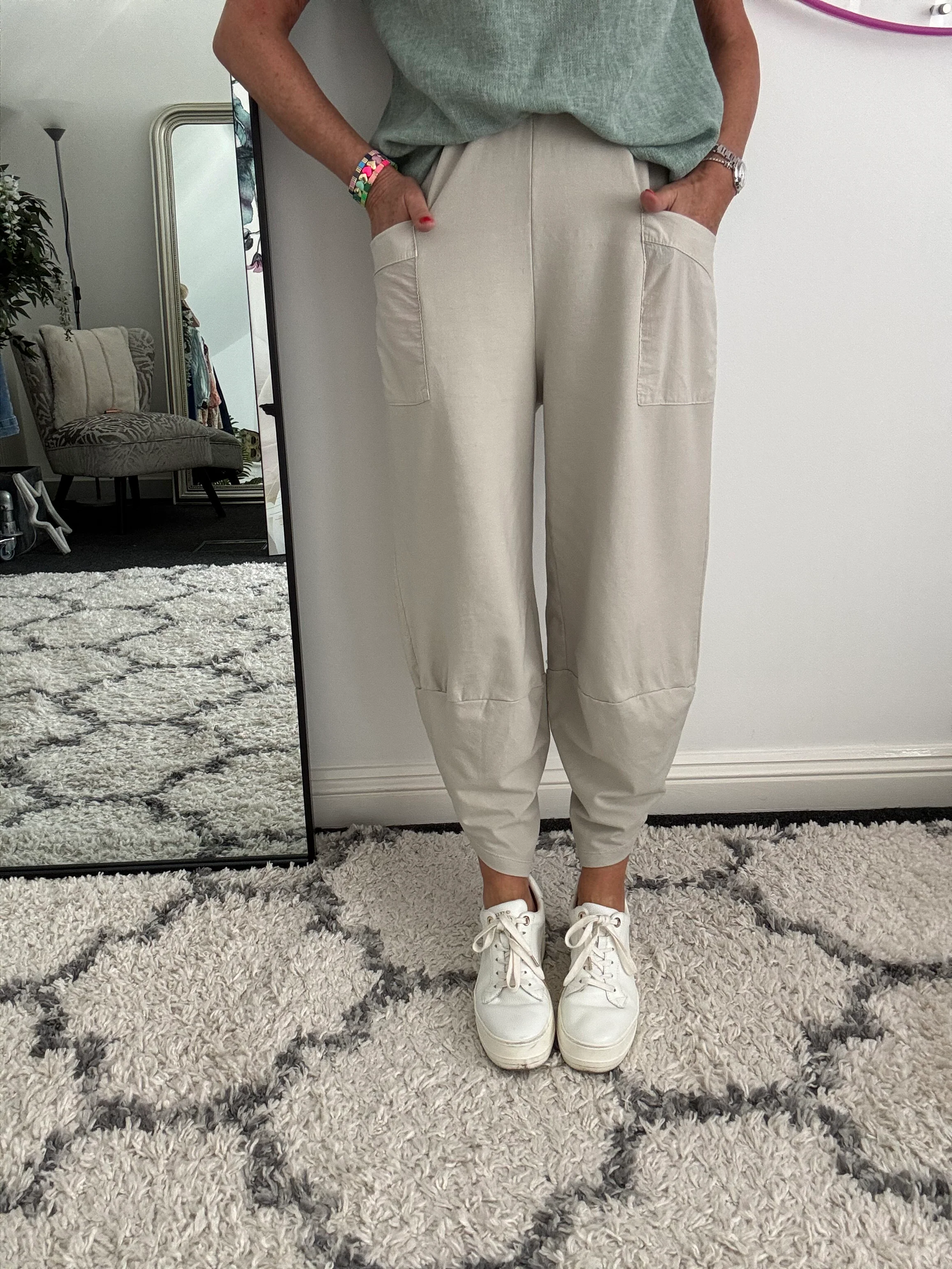 Barrel Shape Cotton Jersey Trousers in Stone - Image 2