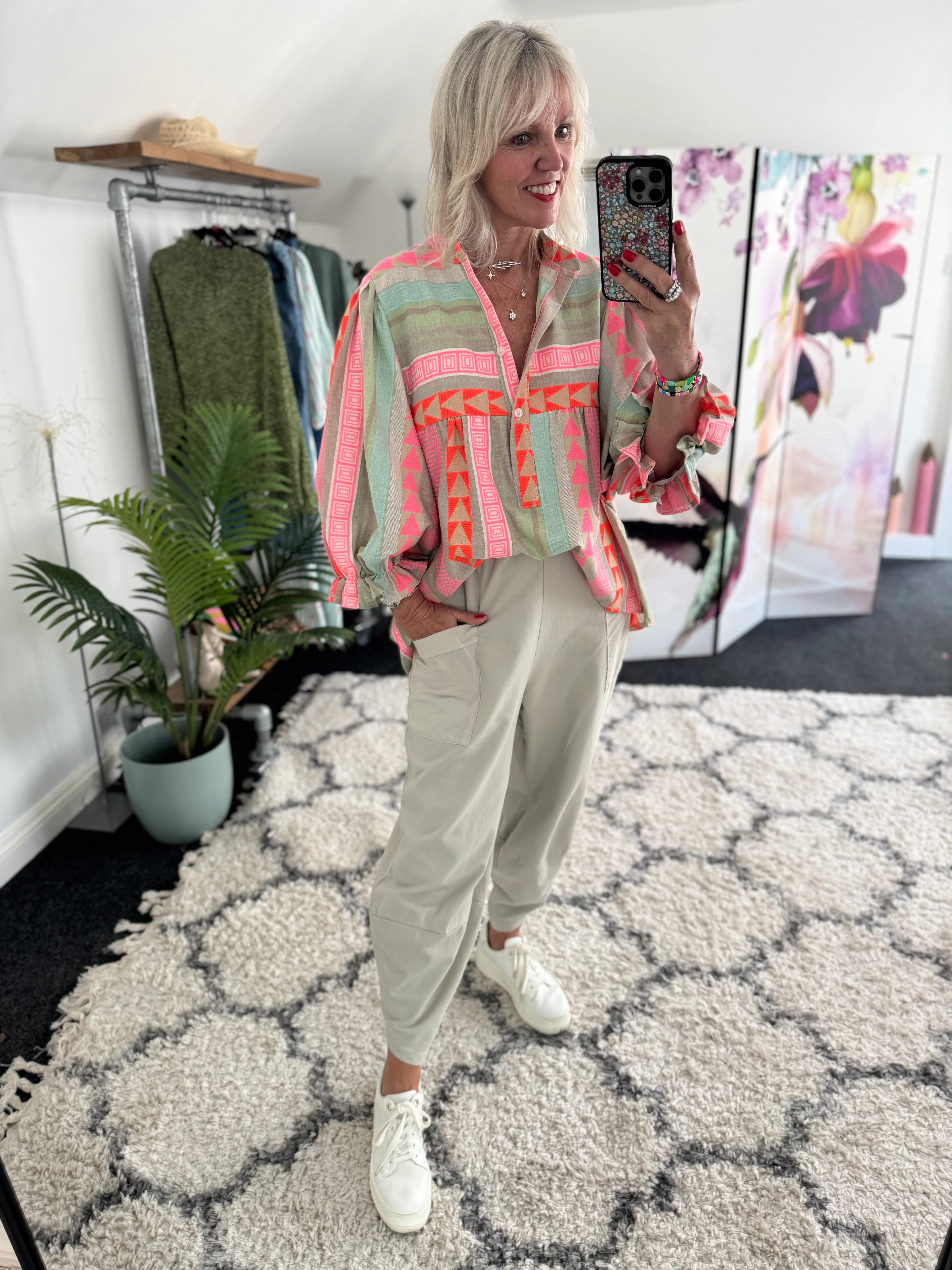 Barrel Shape Cotton Jersey Trousers in Stone - Image 3