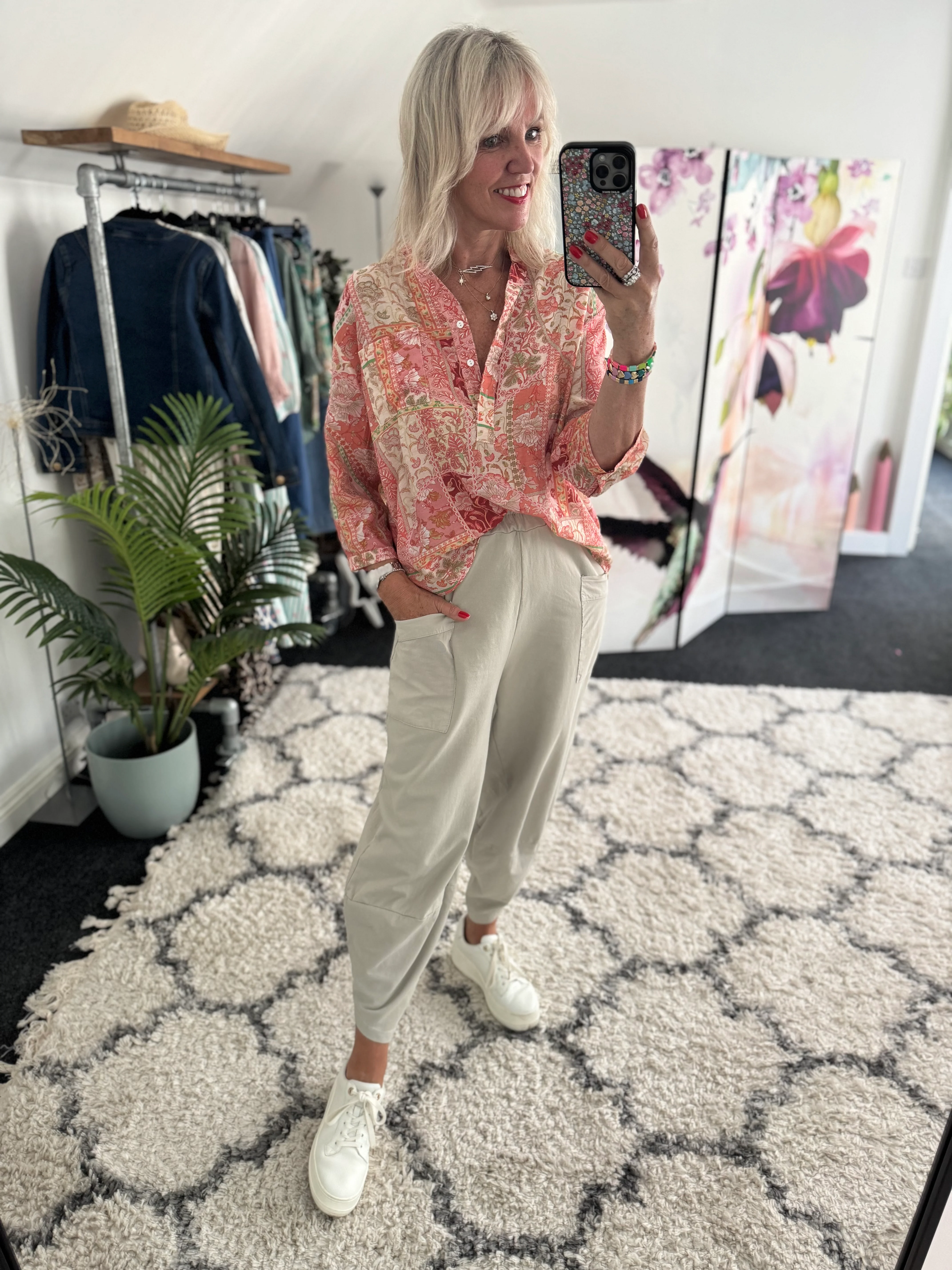 Barrel Shape Cotton Jersey Trousers in Stone - Image 4
