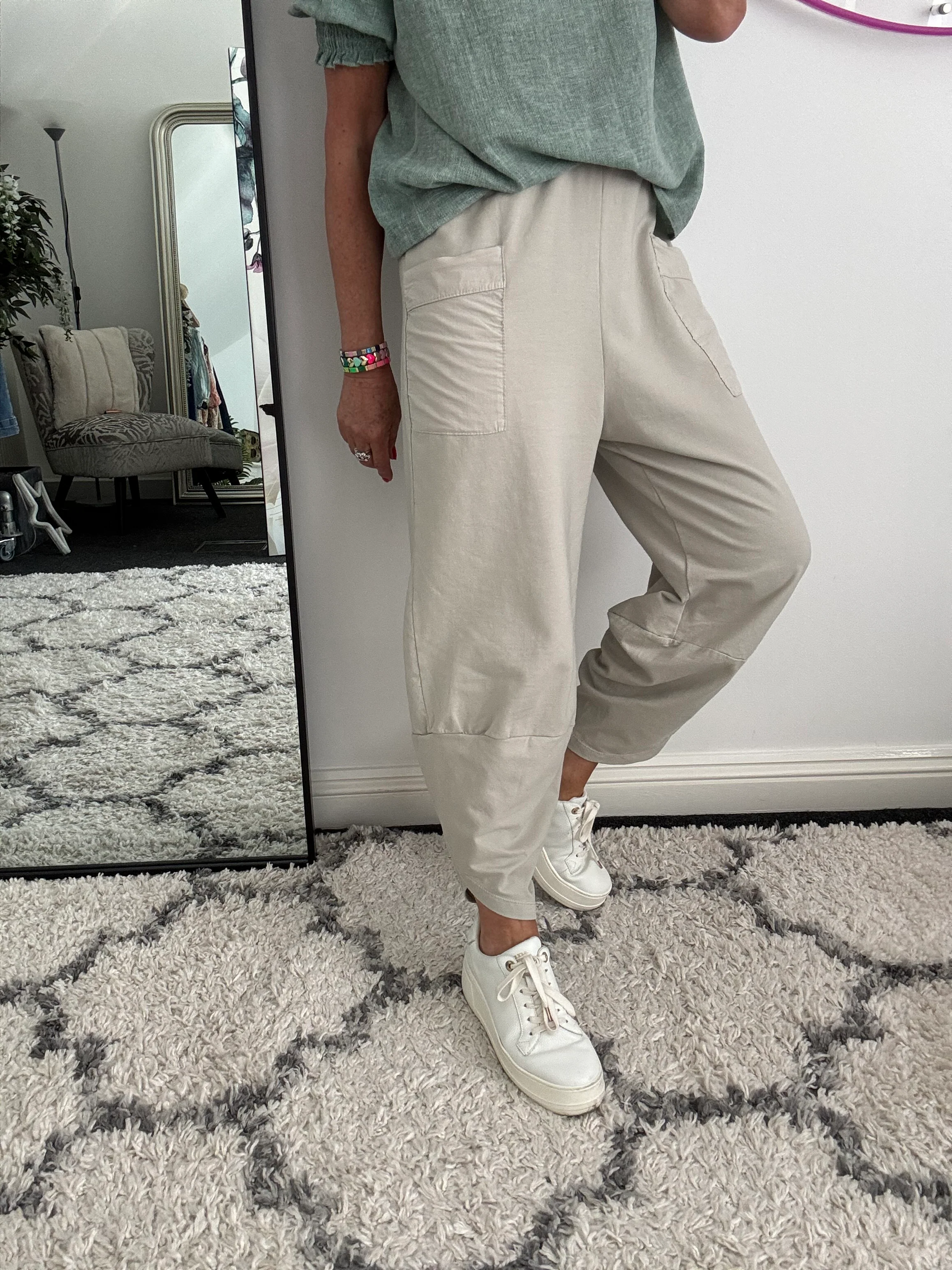 Barrel Shape Cotton Jersey Trousers in Stone - Image 5