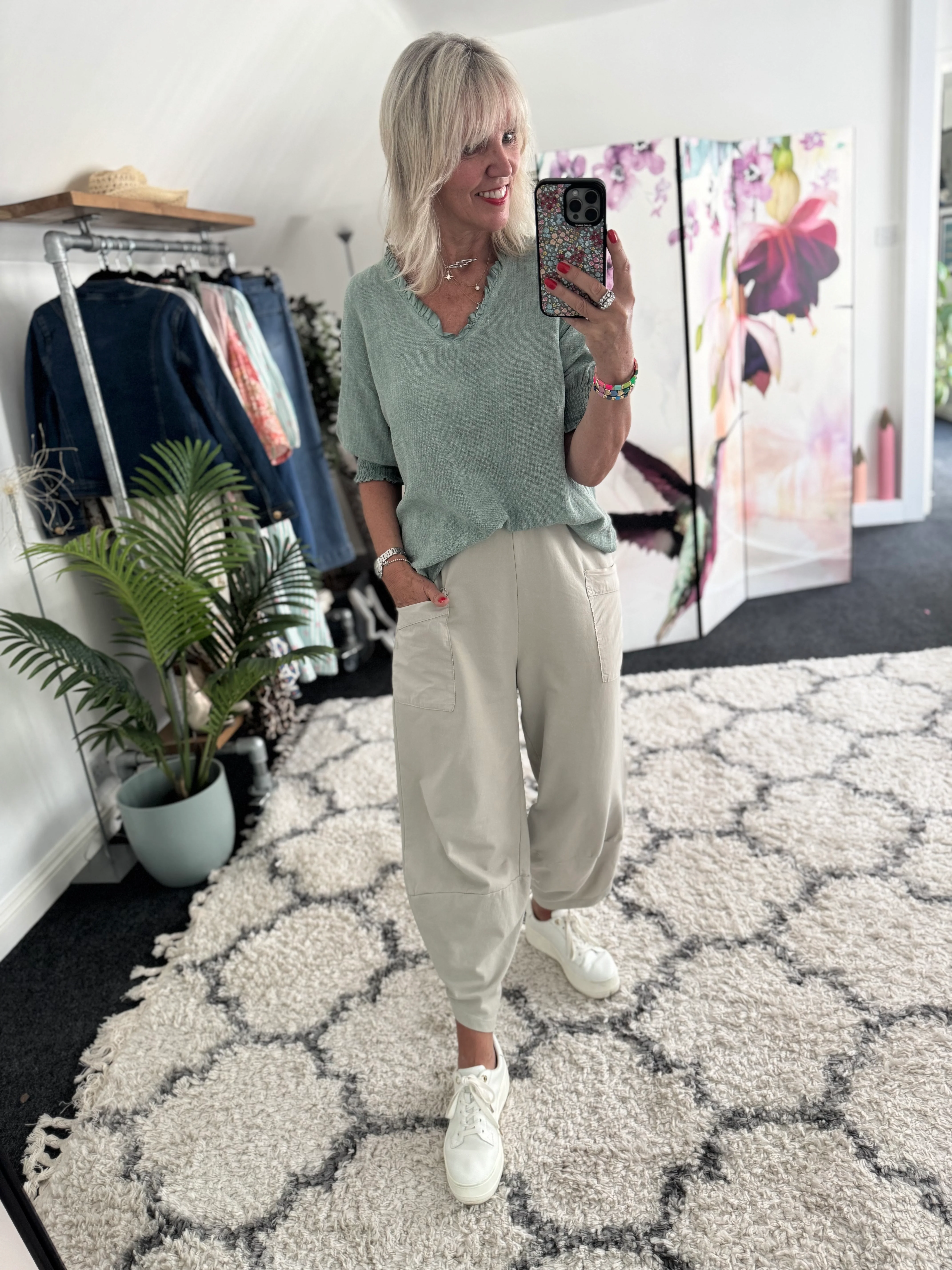 Barrel Shape Cotton Jersey Trousers in Stone - Image 6
