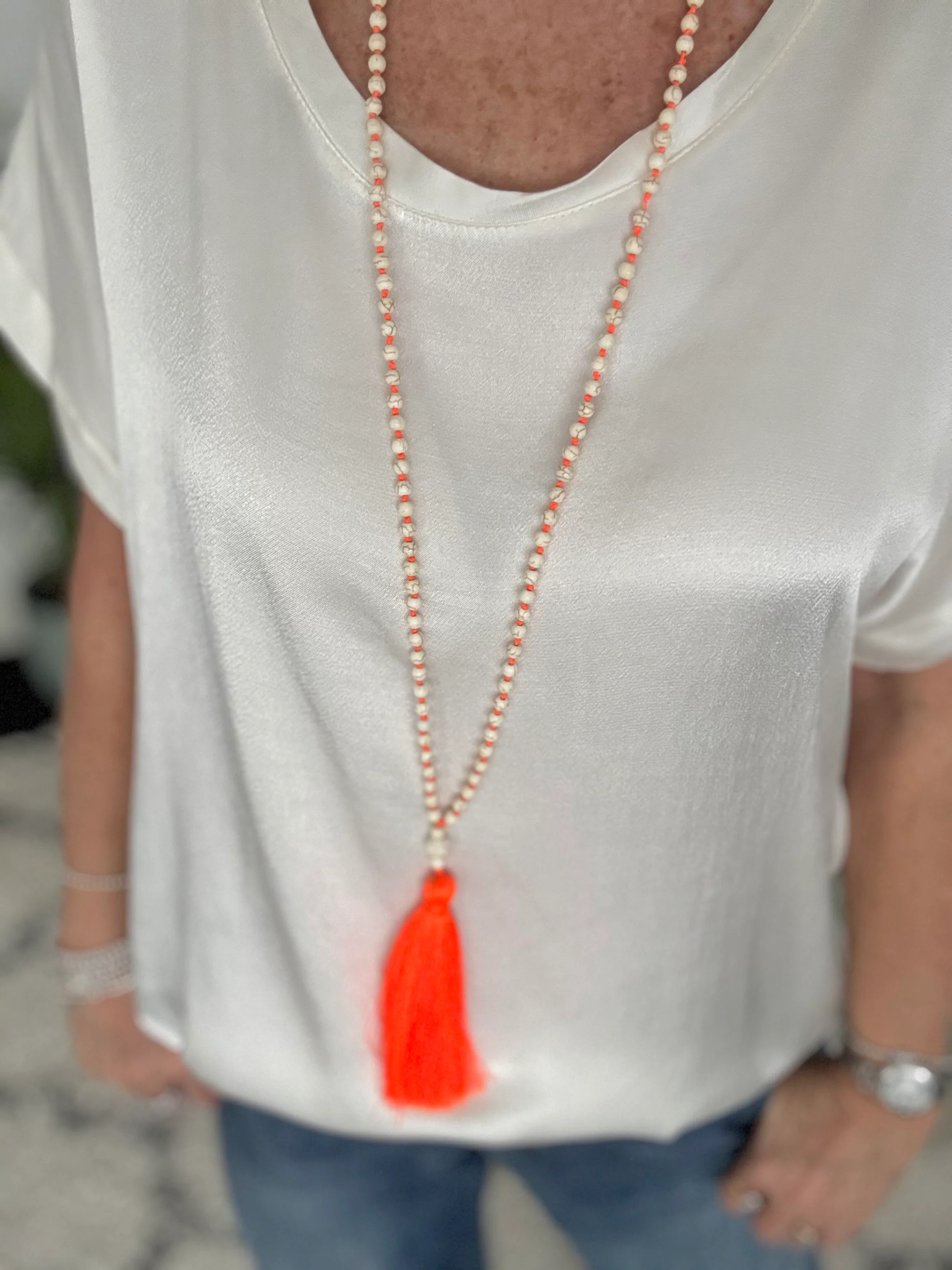 Bead Necklace with Neon Tassel