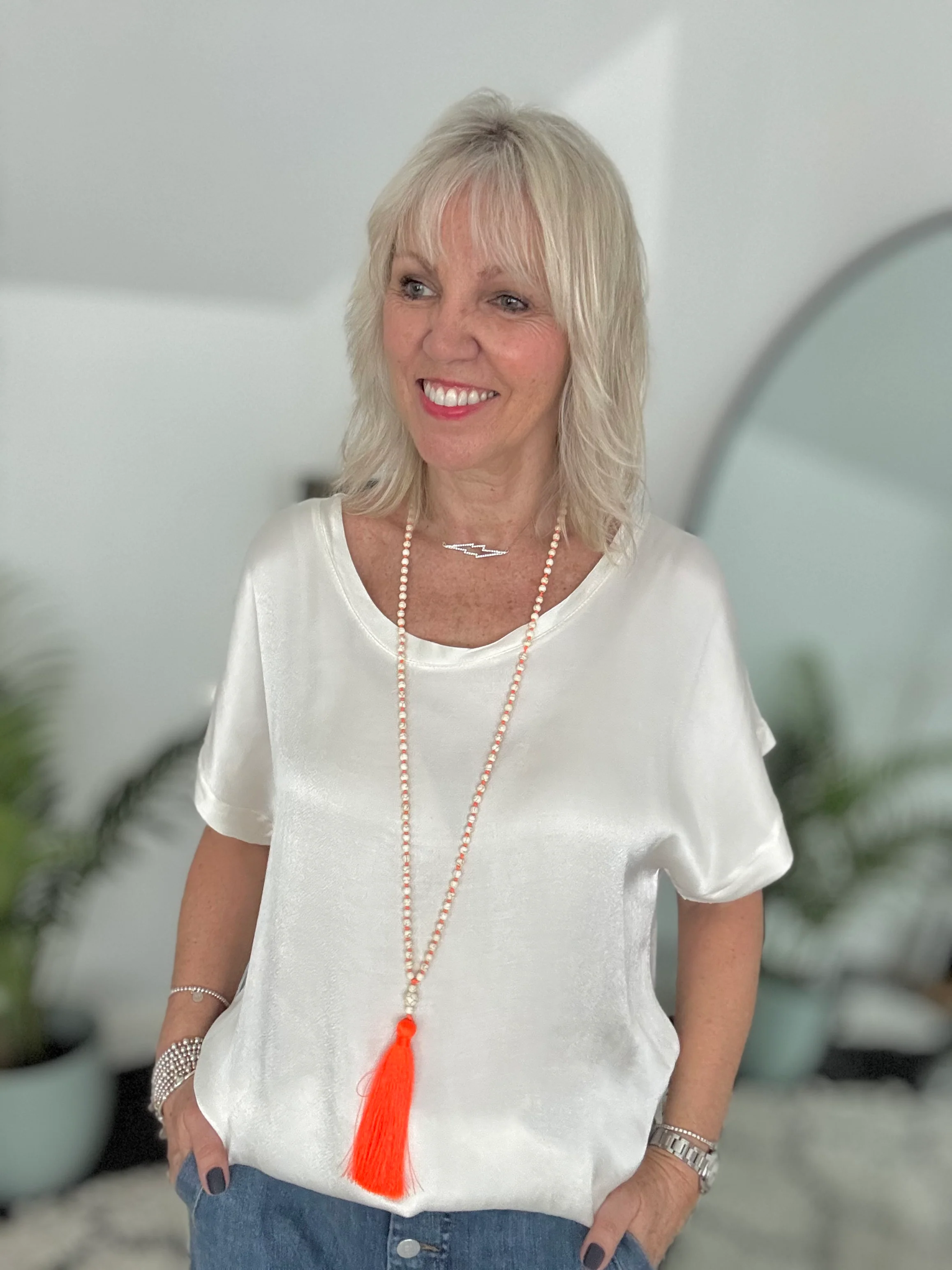 Bead Necklace with Neon Tassel - Image 3