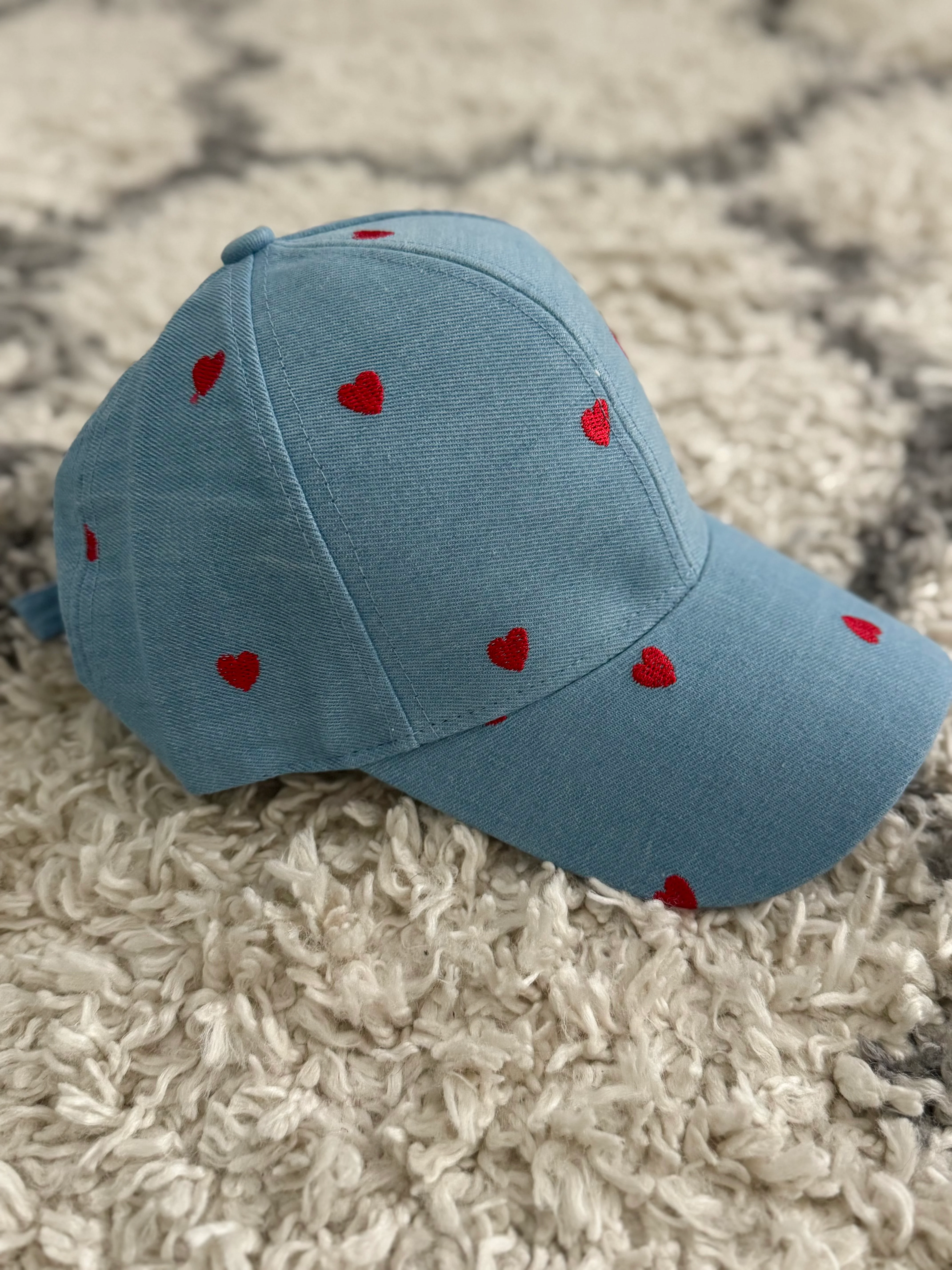 Denim Blue Cap with Red Hearts - Image 4