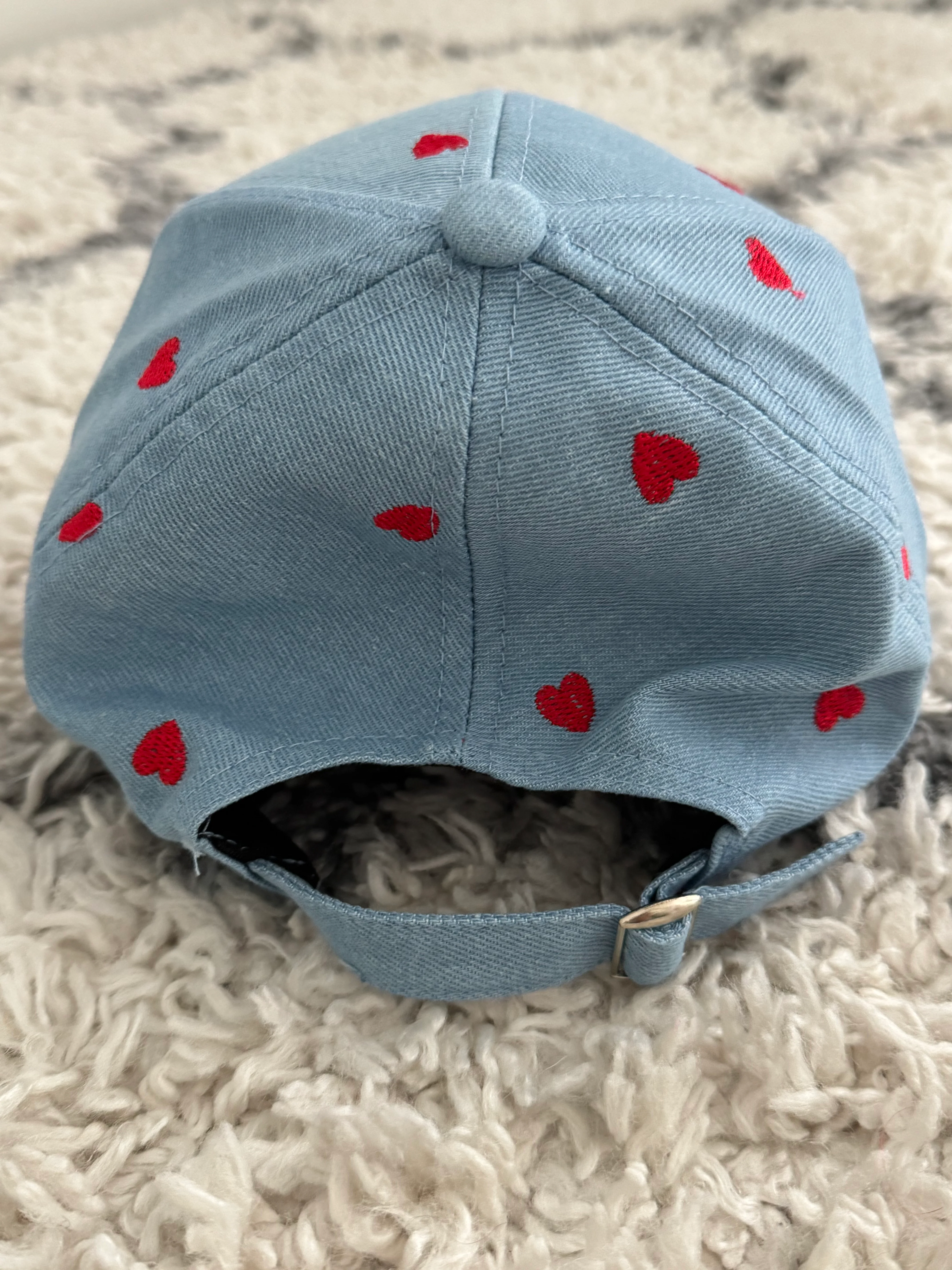 Denim Blue Cap with Red Hearts - Image 5