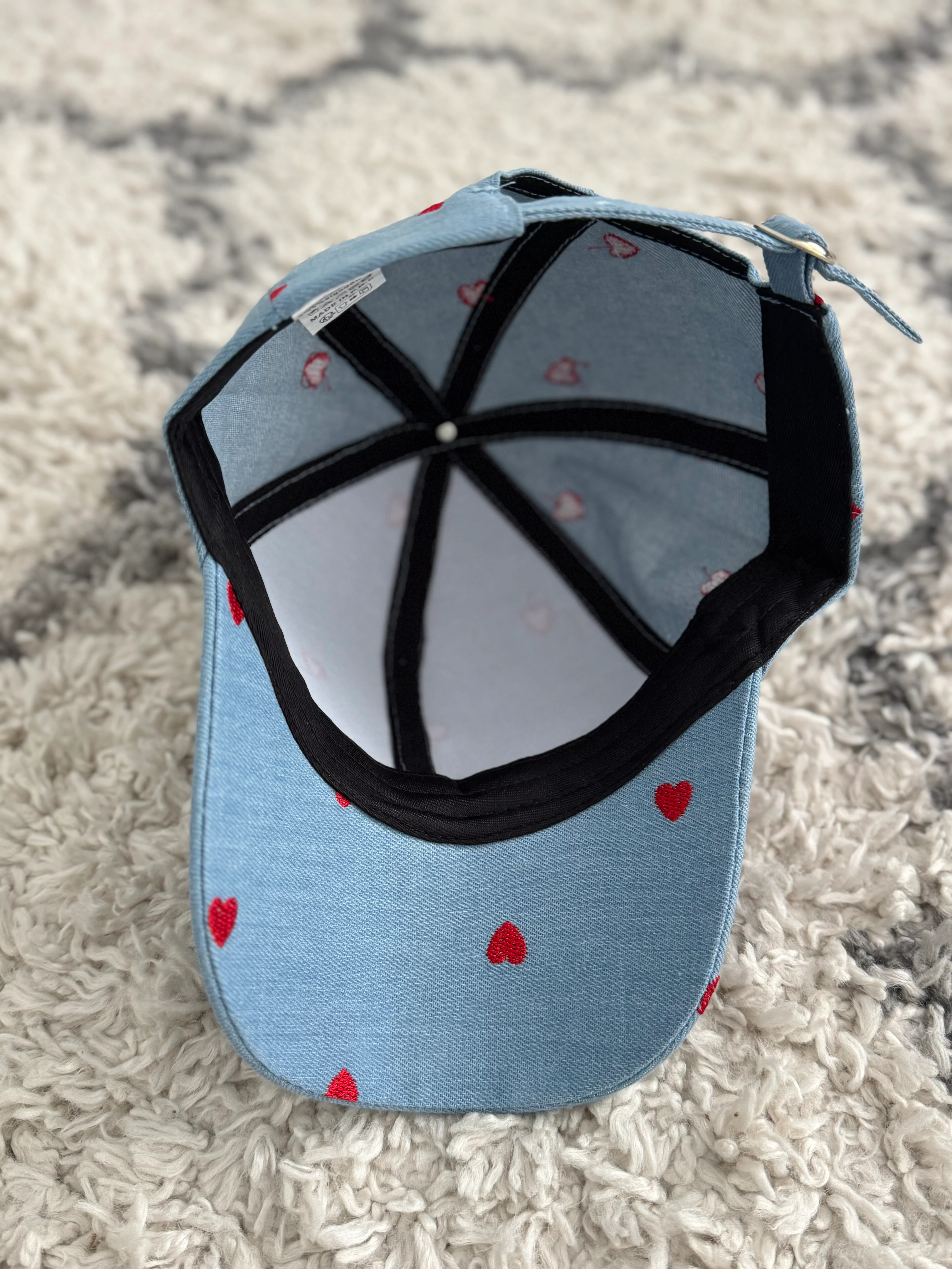Denim Blue Cap with Red Hearts - Image 6