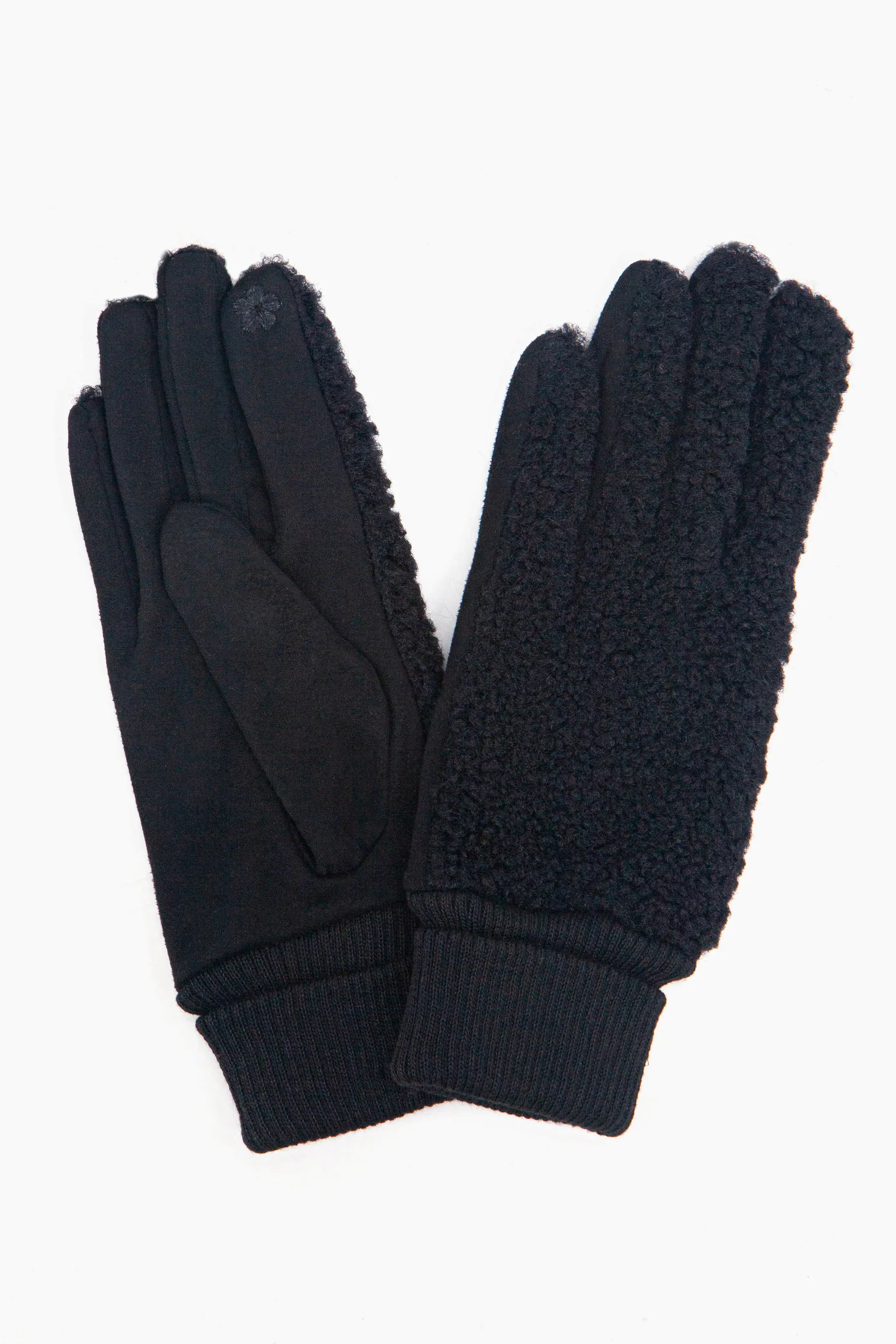 Borg & Fleece Gloves in Black - Image 3