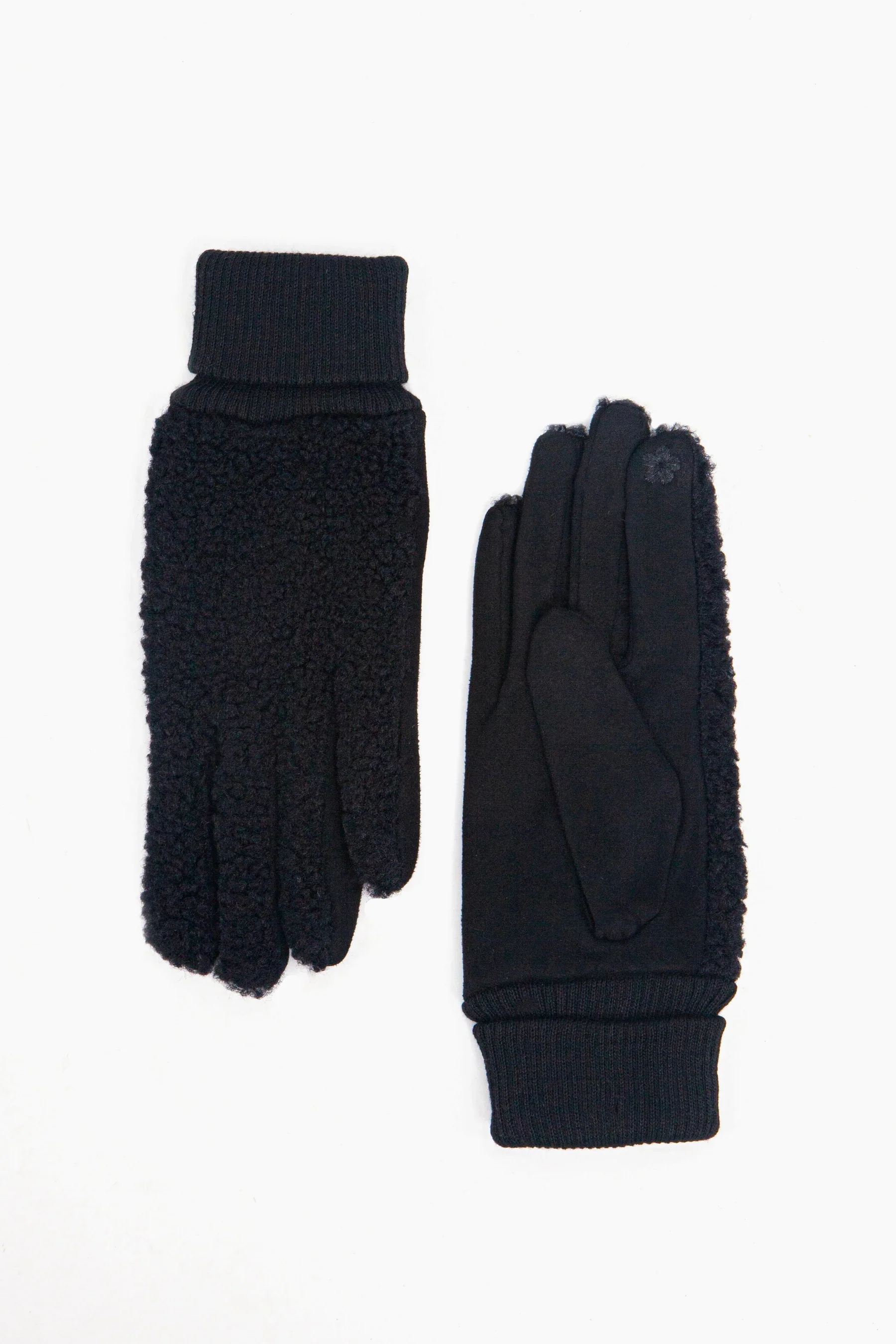 Borg & Fleece Gloves in Black - Image 4