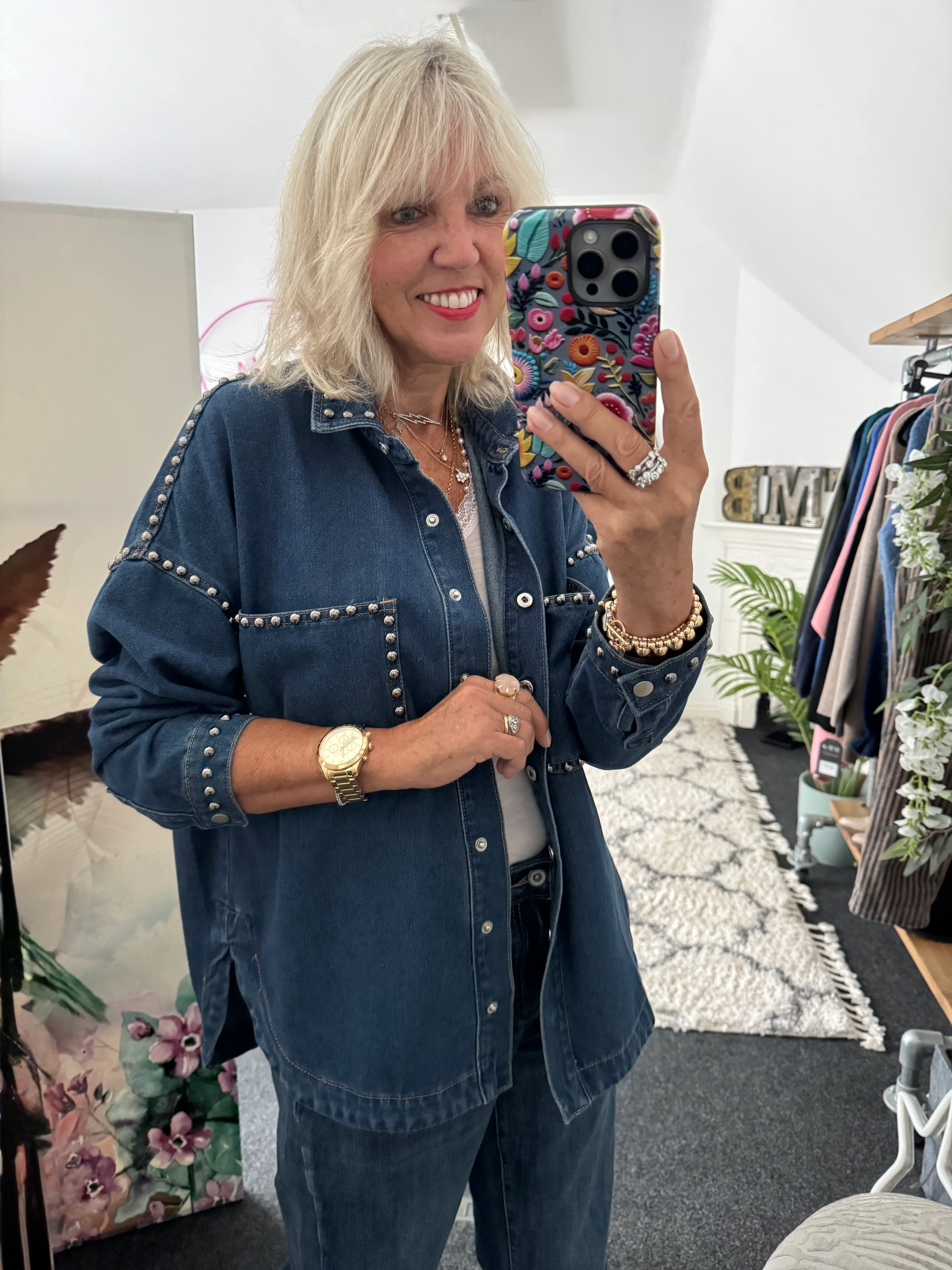 Designer Boyfriend Shacket in Blue Denim - Image 3