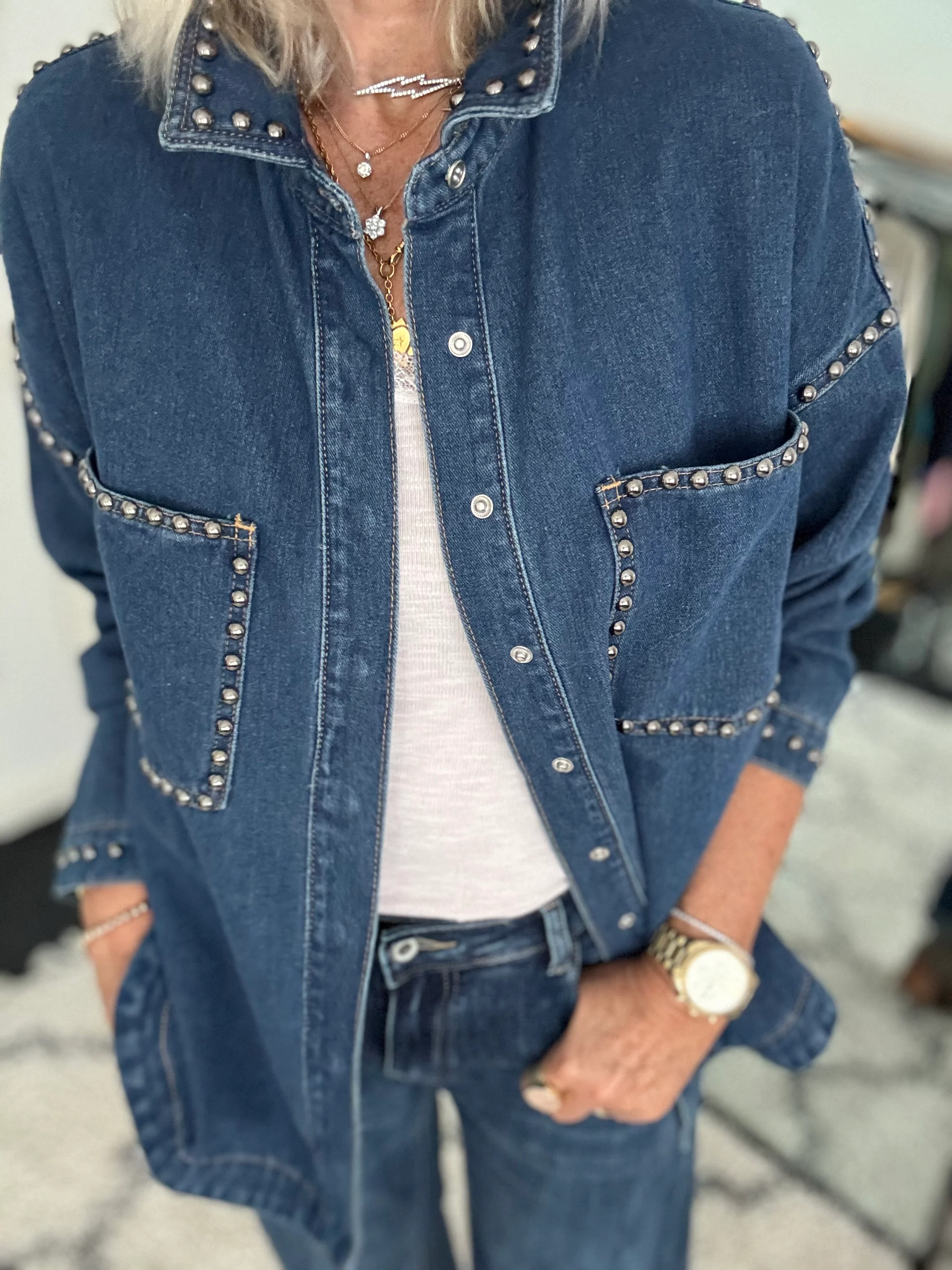 Designer Boyfriend Shacket in Blue Denim - Image 4