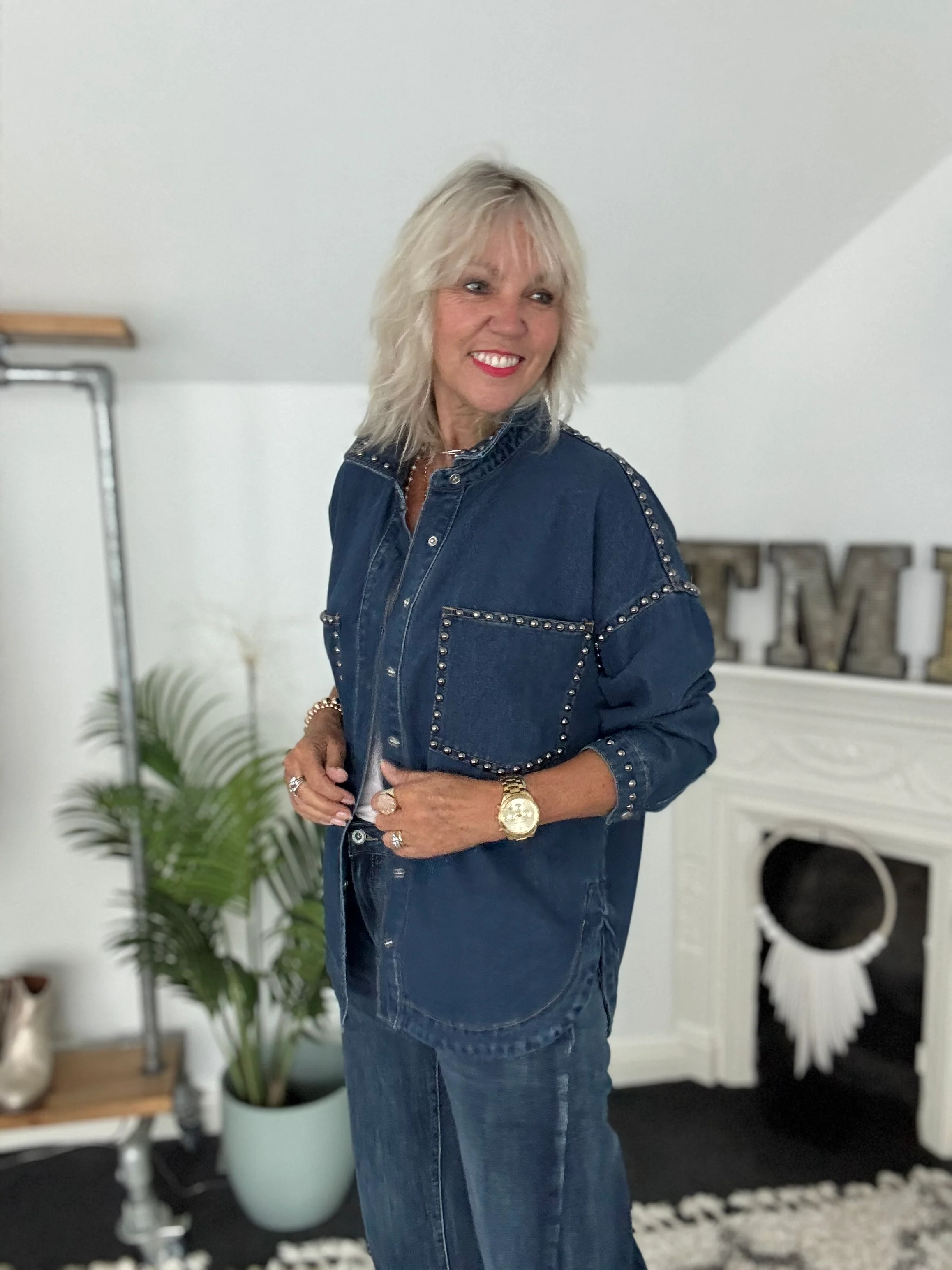 Designer Boyfriend Shacket in Blue Denim - Image 5