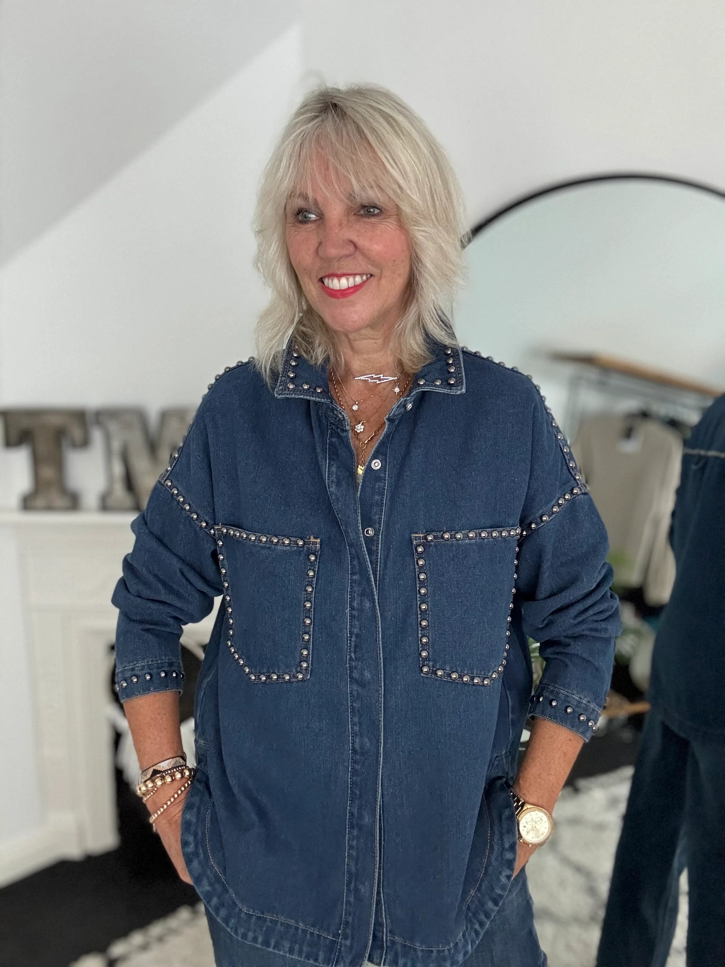 Designer Boyfriend Shacket in Blue Denim - Image 6
