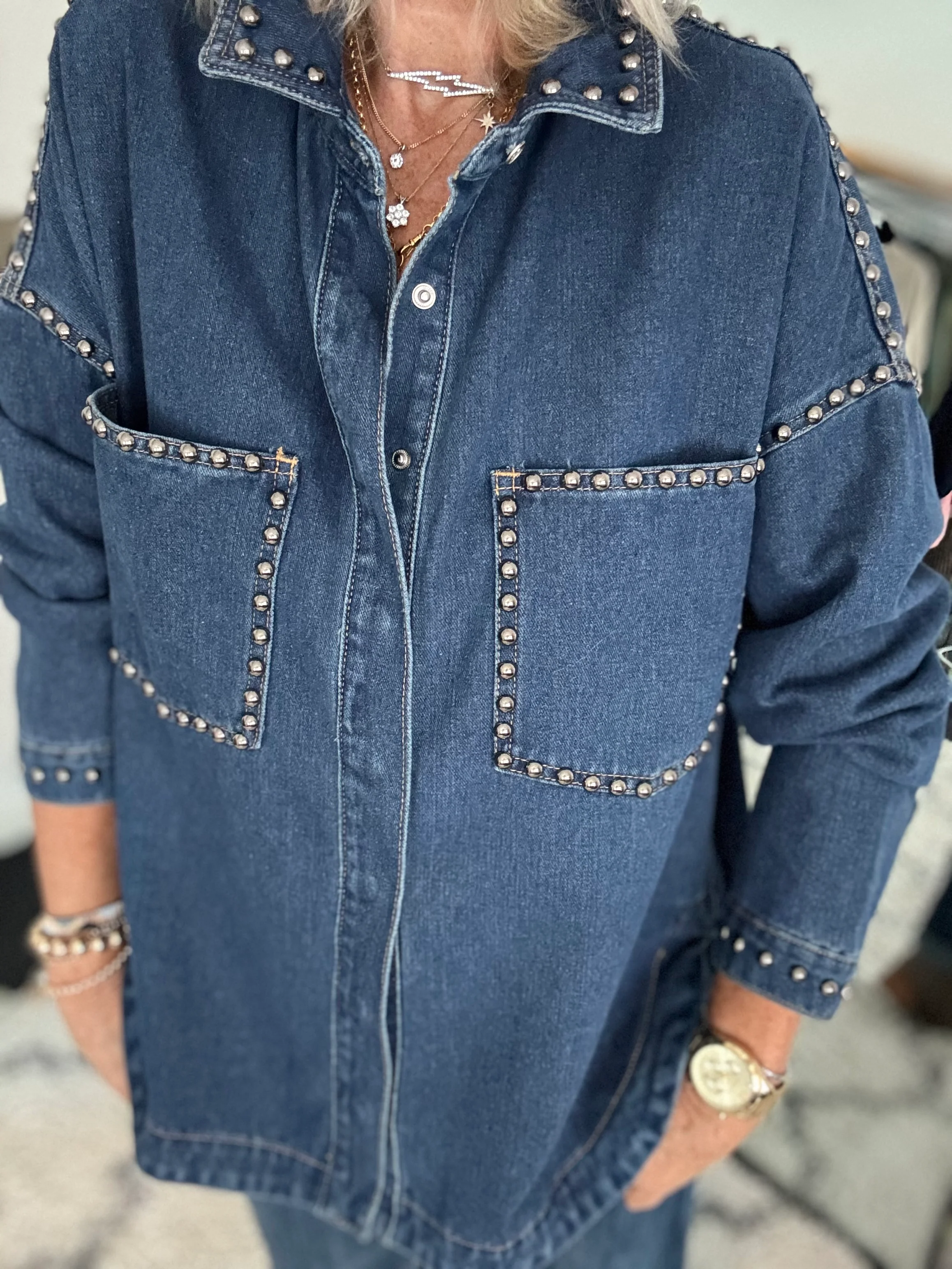 Designer Boyfriend Shacket in Blue Denim - Image 7