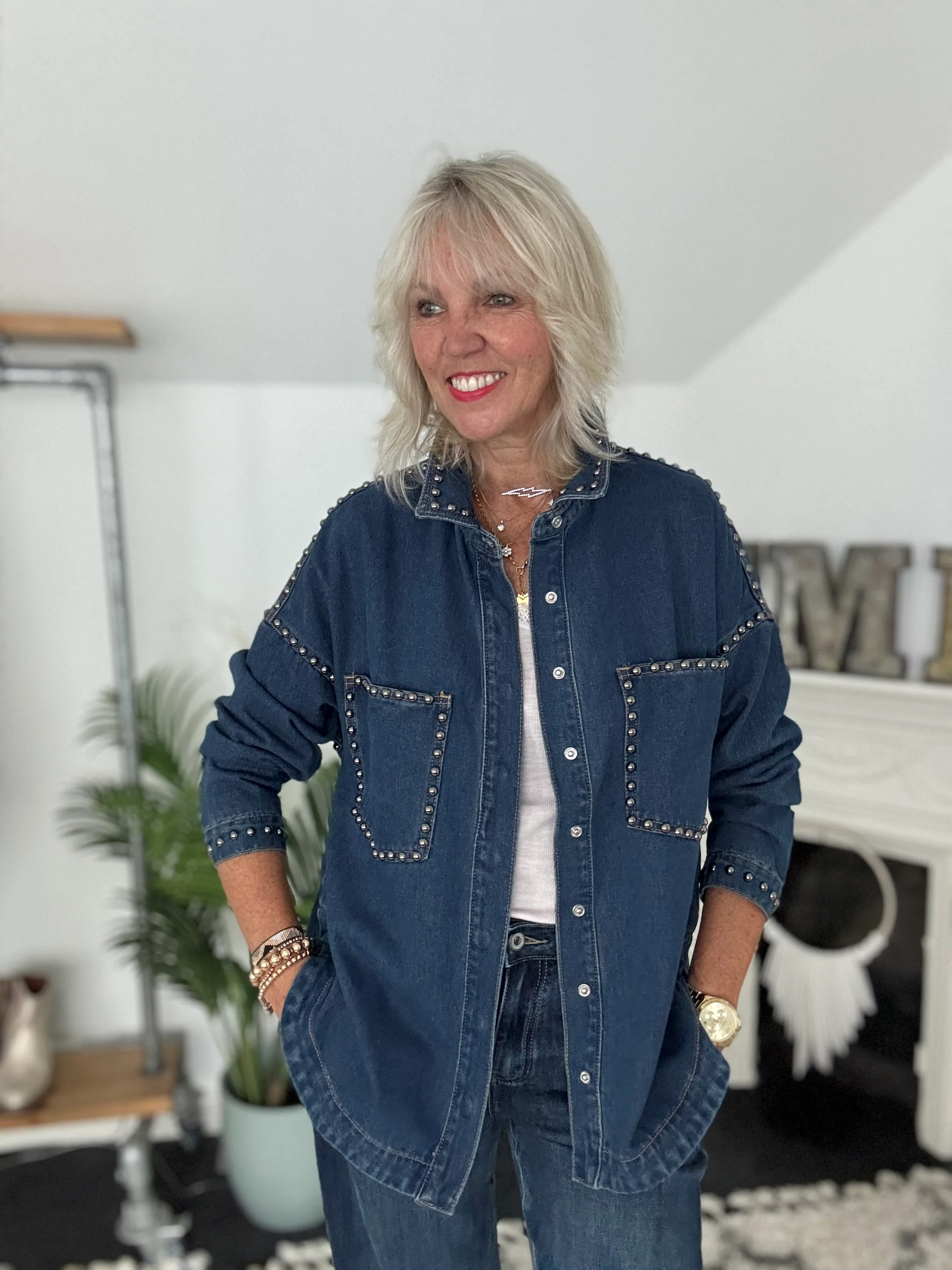 Designer Boyfriend Shacket in Blue Denim - Image 8