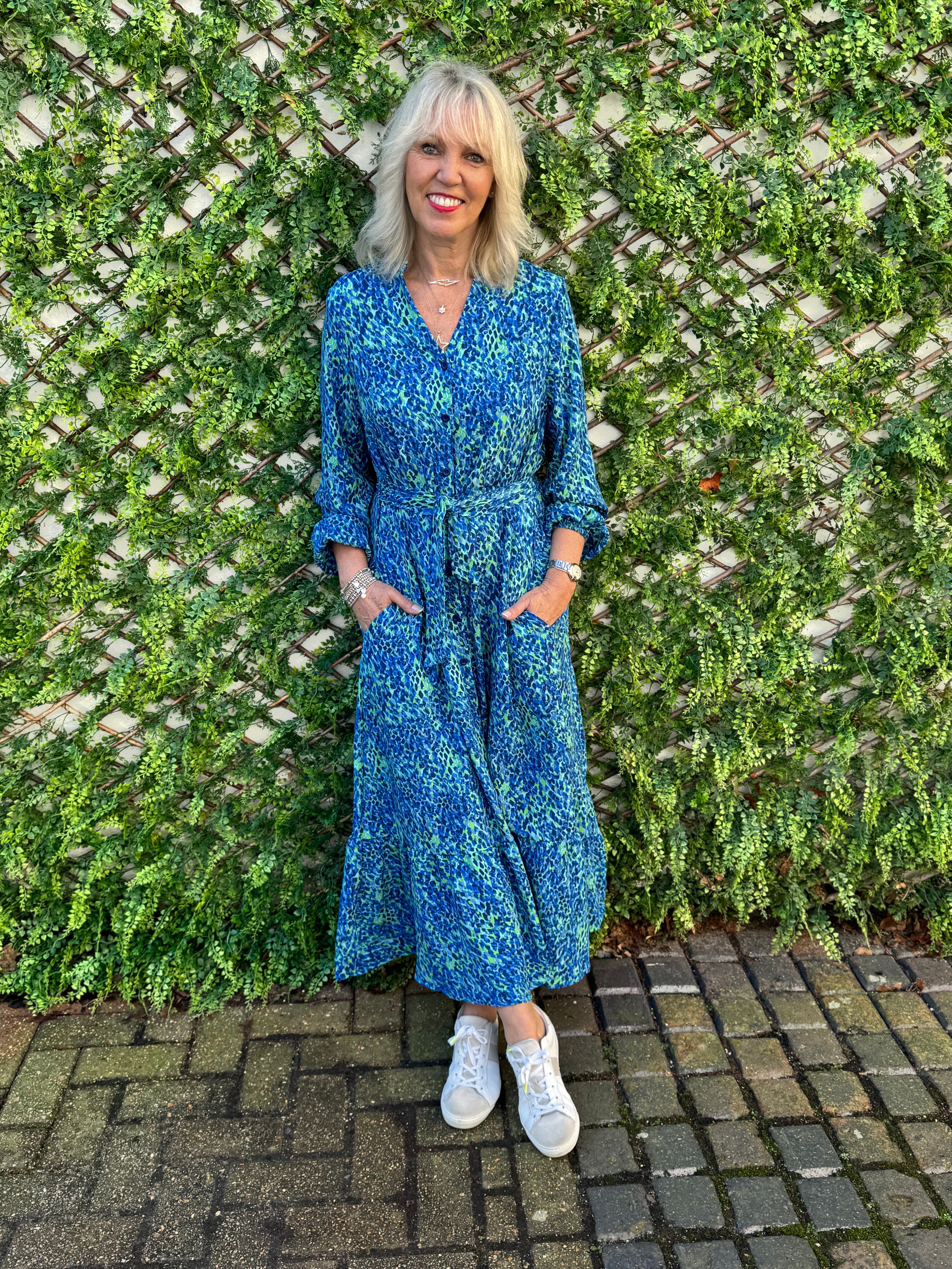 Premium Printed Dress in Blue & Green - Image 3