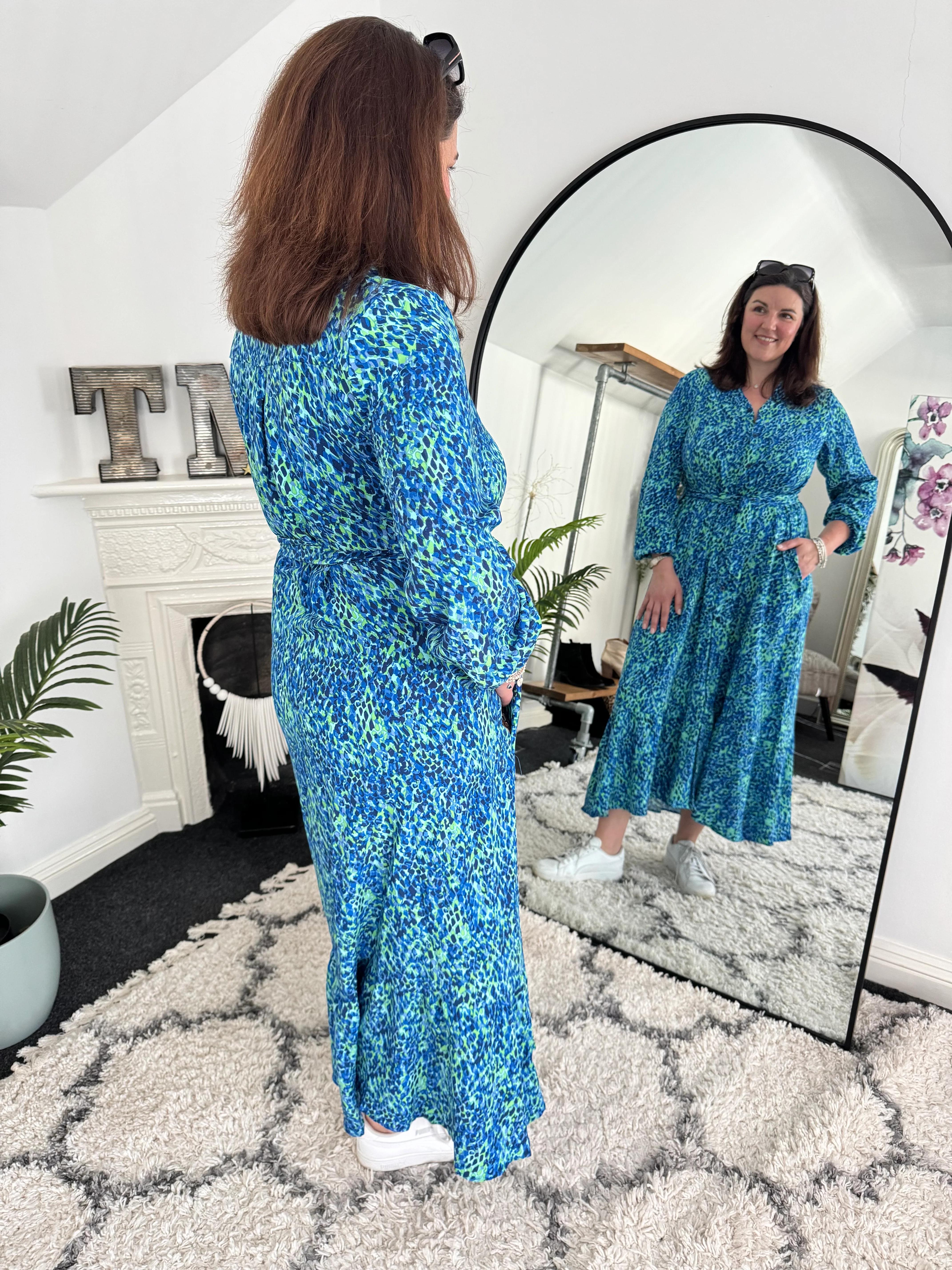 Premium Printed Dress in Blue & Green - Image 4