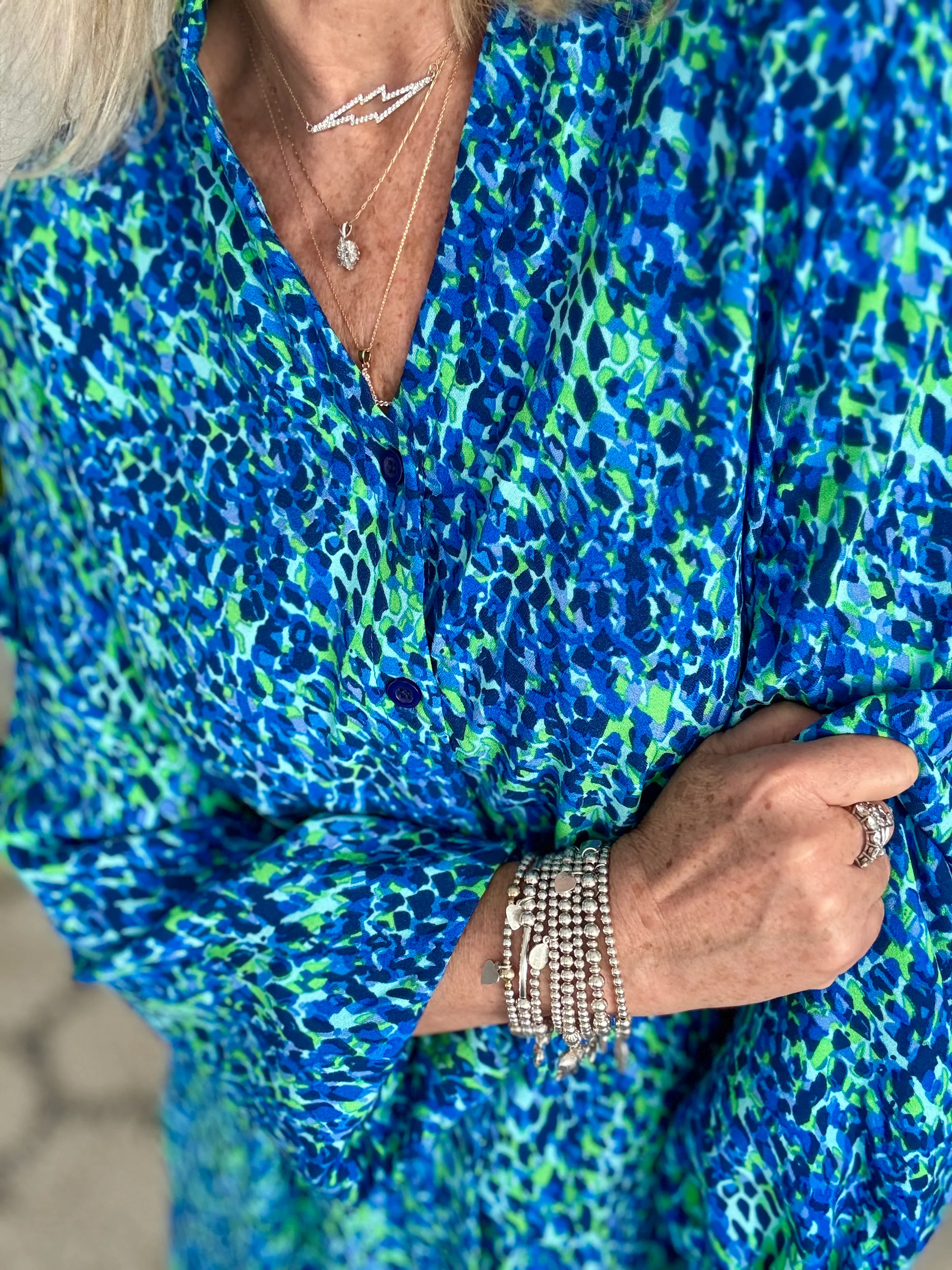 Premium Printed Dress in Blue & Green - Image 6