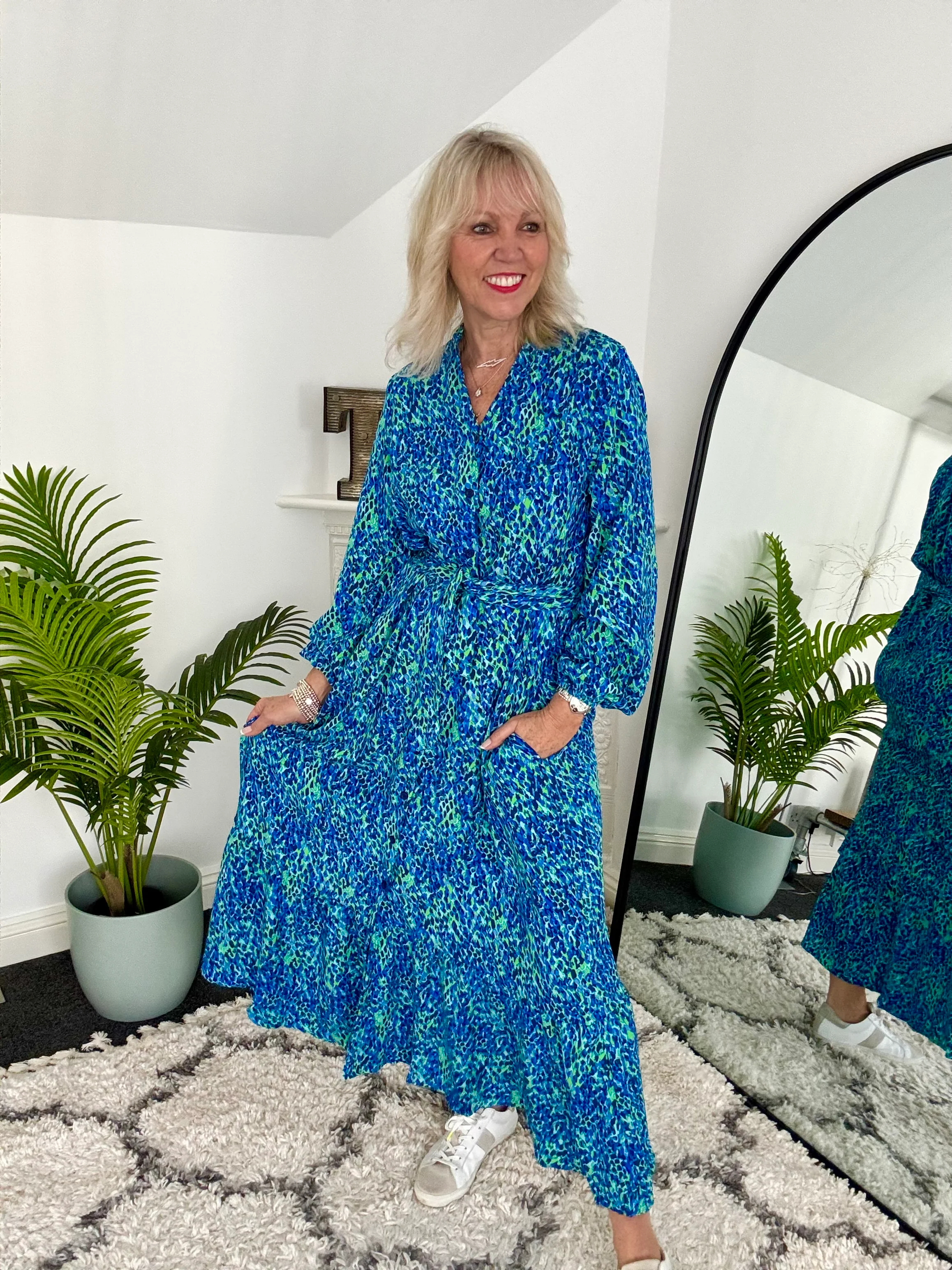 Premium Printed Dress in Blue & Green - Image 8